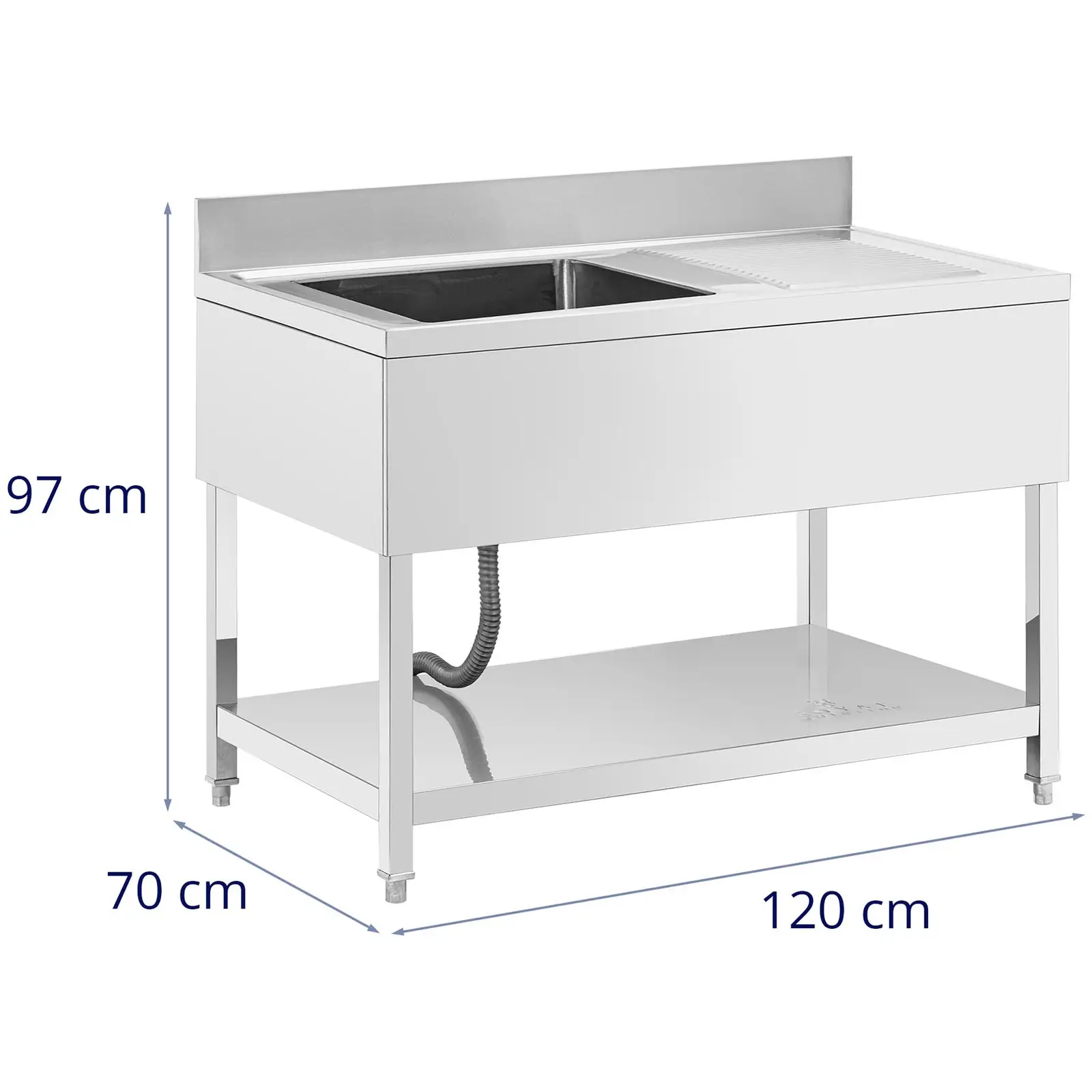 Oppvaskbenk - 1 skål - rustfritt stål - 120 x 70 x 97 cm - Royal Catering