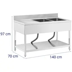 Sink Unit - 2 basins - stainless steel - 140 x 70 x 97 cm - Royal Catering