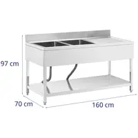Sink Unit - 2 basins - stainless steel - 160 x 70 x 97 cm - Royal Catering