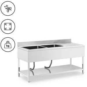 Sink Unit - 2 basins - stainless steel - 180 x 70 x 97 cm - Royal Catering