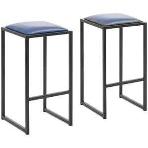 Barski stolček - komplet 2 - črna/modra - oblazinjen - Royal Catering