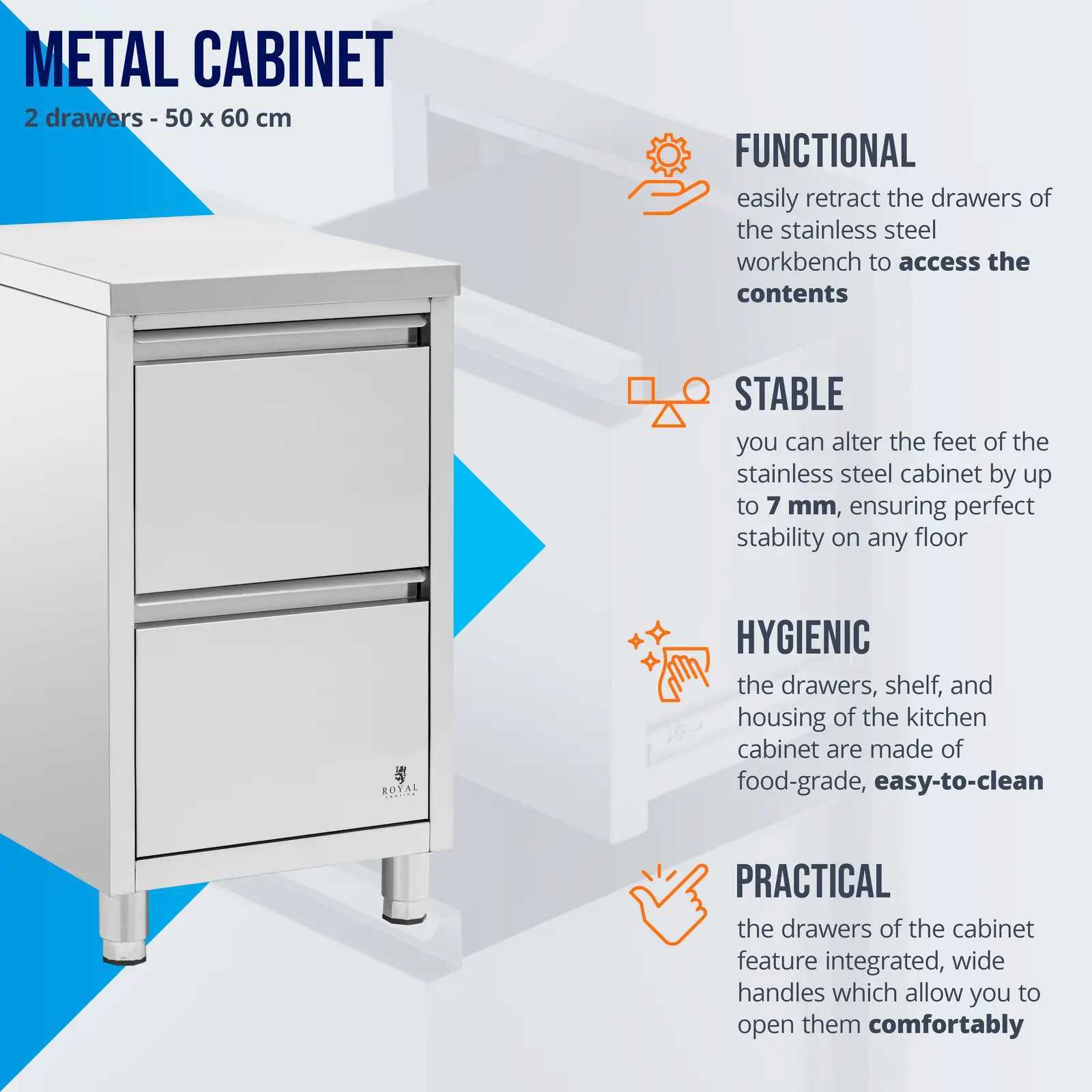 Dulap metalic - 2 sertare - 50 x 60 cm - Royal Catering