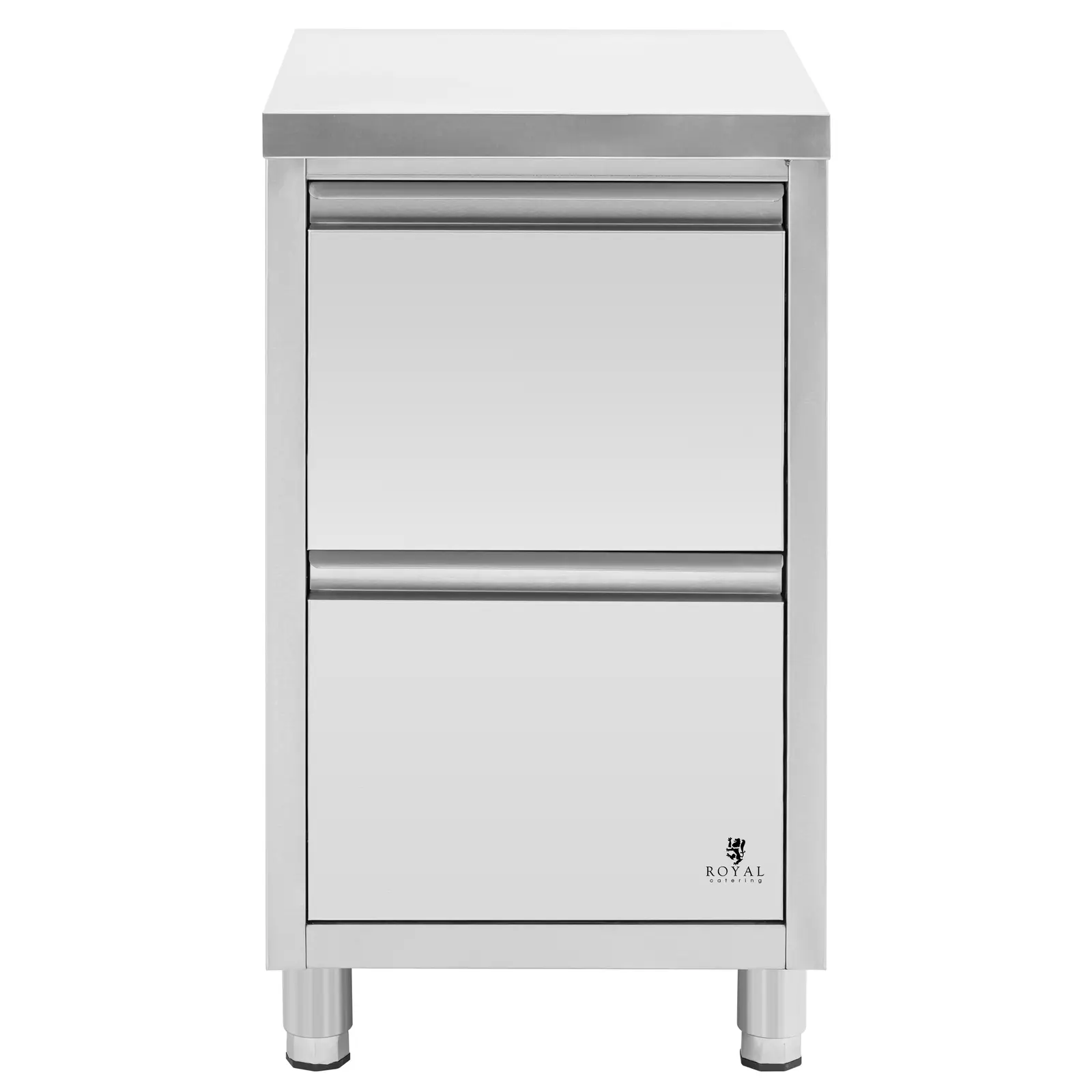 Pracovní skříňka z ušlechtilé oceli - 2 zásuvky - 50 x 60 cm - Royal Catering (Nastavení noh [mm]: 7)