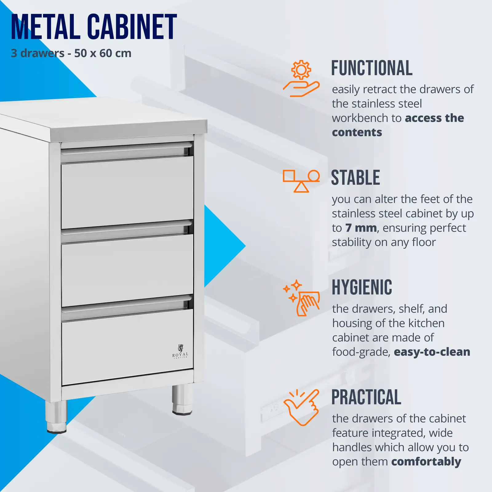 Metal Cabinet - 3 drawers - Royal Catering