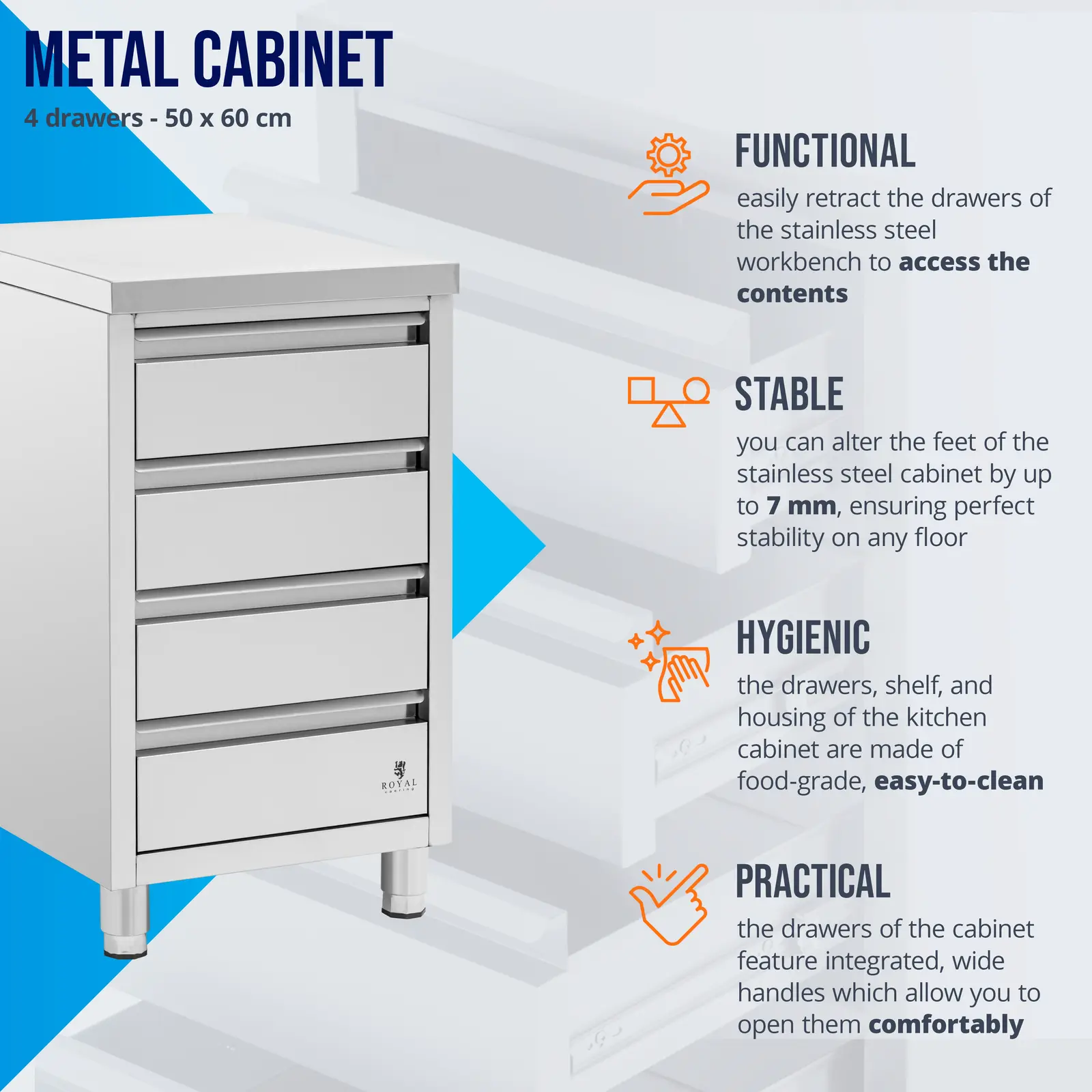 Metal Cabinet - 4 drawers - Royal Catering