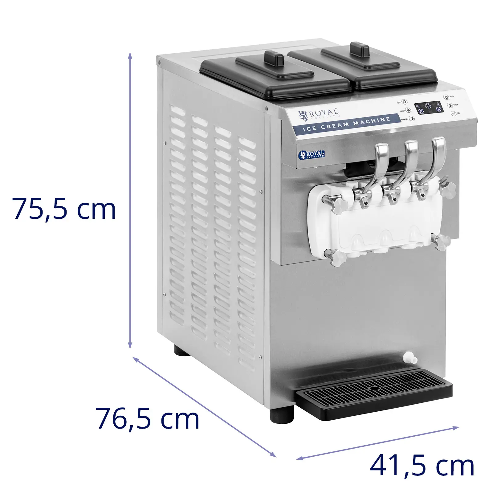 Stroj na točenou zmrzlinu - 1 350 W - 16 l/h - třípákový - Royal Catering (Emitovaný hluk: 66 dB)