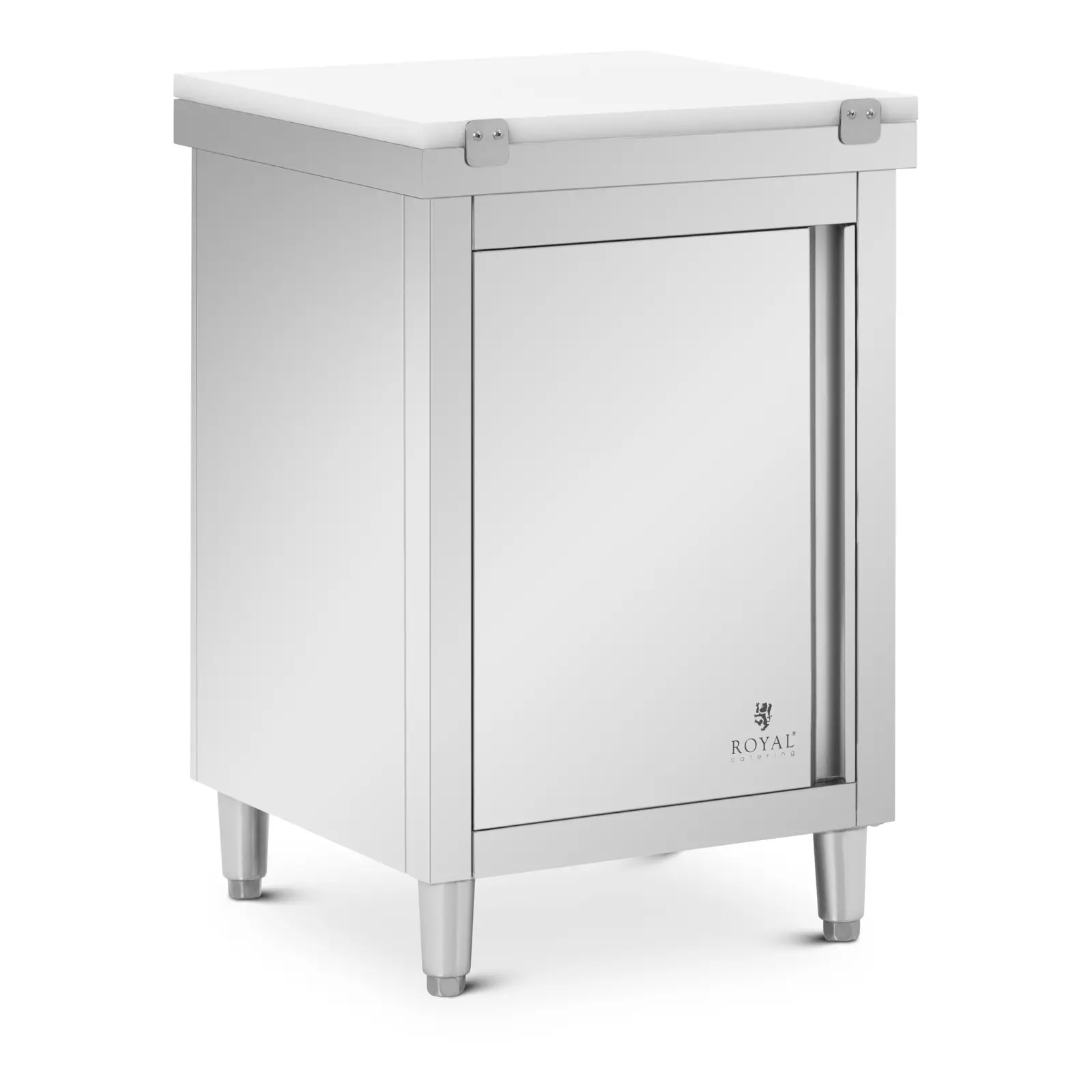 Masă de bucătărie din oțel inoxidabil - 60 x 60 cm - capacitate de încărcare de 500 kg - inclusiv placă de tăiere - Royal Catering