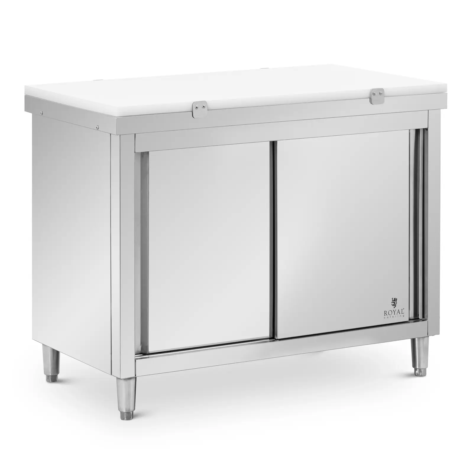 Pracovní skříň z ušlechtilé oceli - ECO - 120 x 60 cm - 500 kg - vč. krájecí desky - Royal Catering