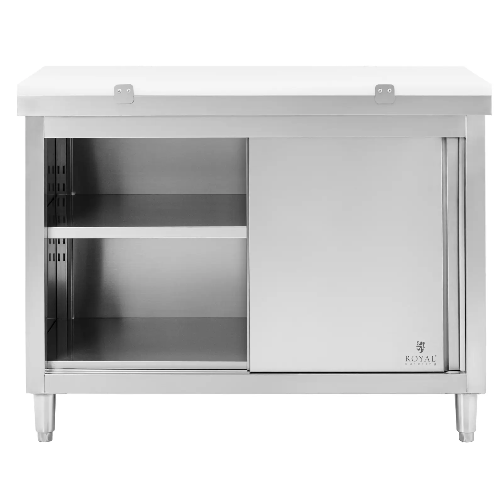 Pracovní skříň z ušlechtilé oceli - ECO - 120 x 60 cm - 500 kg - vč. krájecí desky - Royal Catering (Provoz na baterie: Ne)
