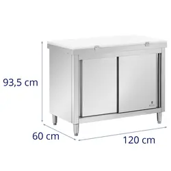 Masă de bucătărie din oțel inoxidabil - 120 x 60 cm - capacitate de încărcare de 500 kg - inclusiv placă de tăiere - Royal Catering