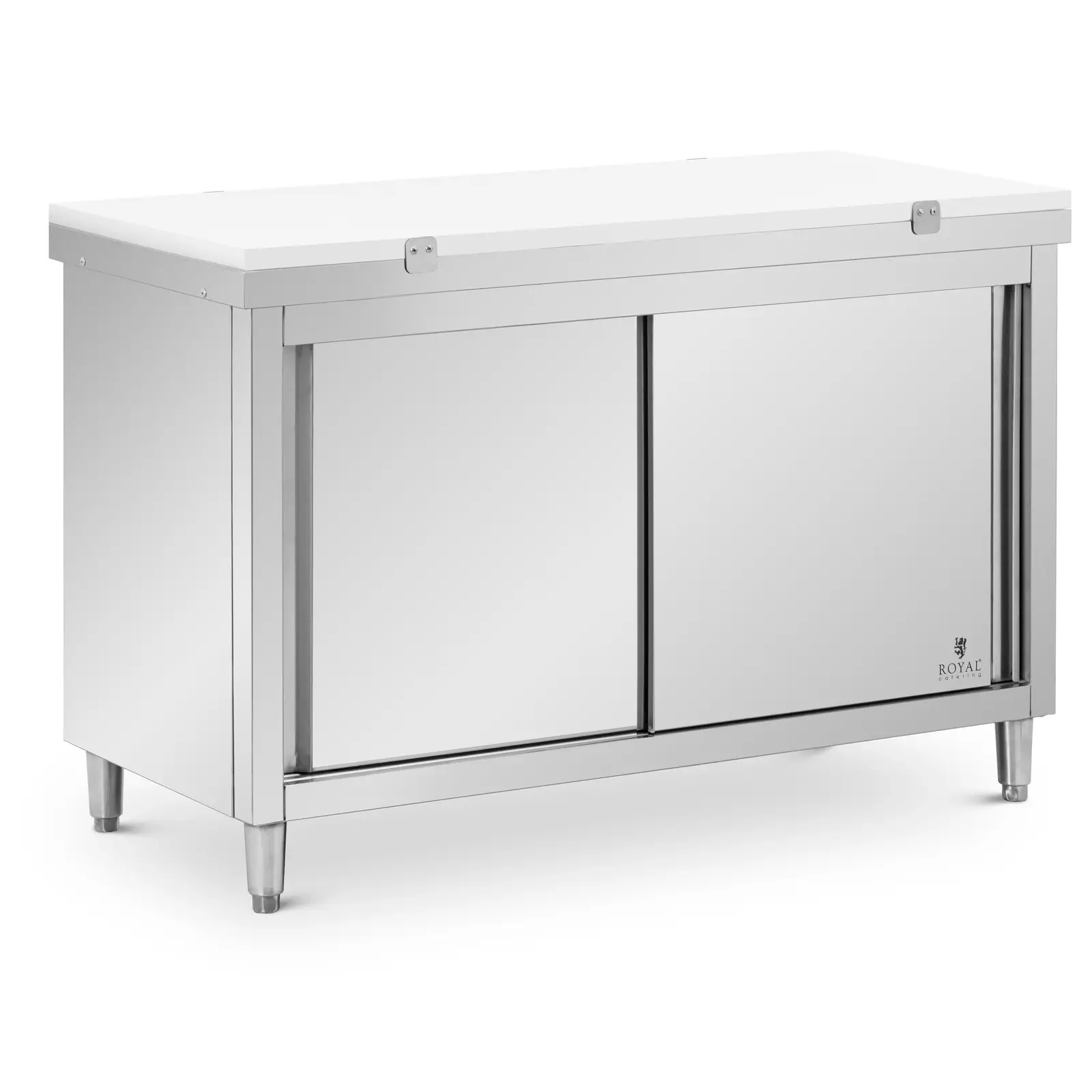 Pracovní skříň z ušlechtilé oceli - ECO - 140 x 60 cm - 500 kg - vč. krájecí desky - Royal Catering