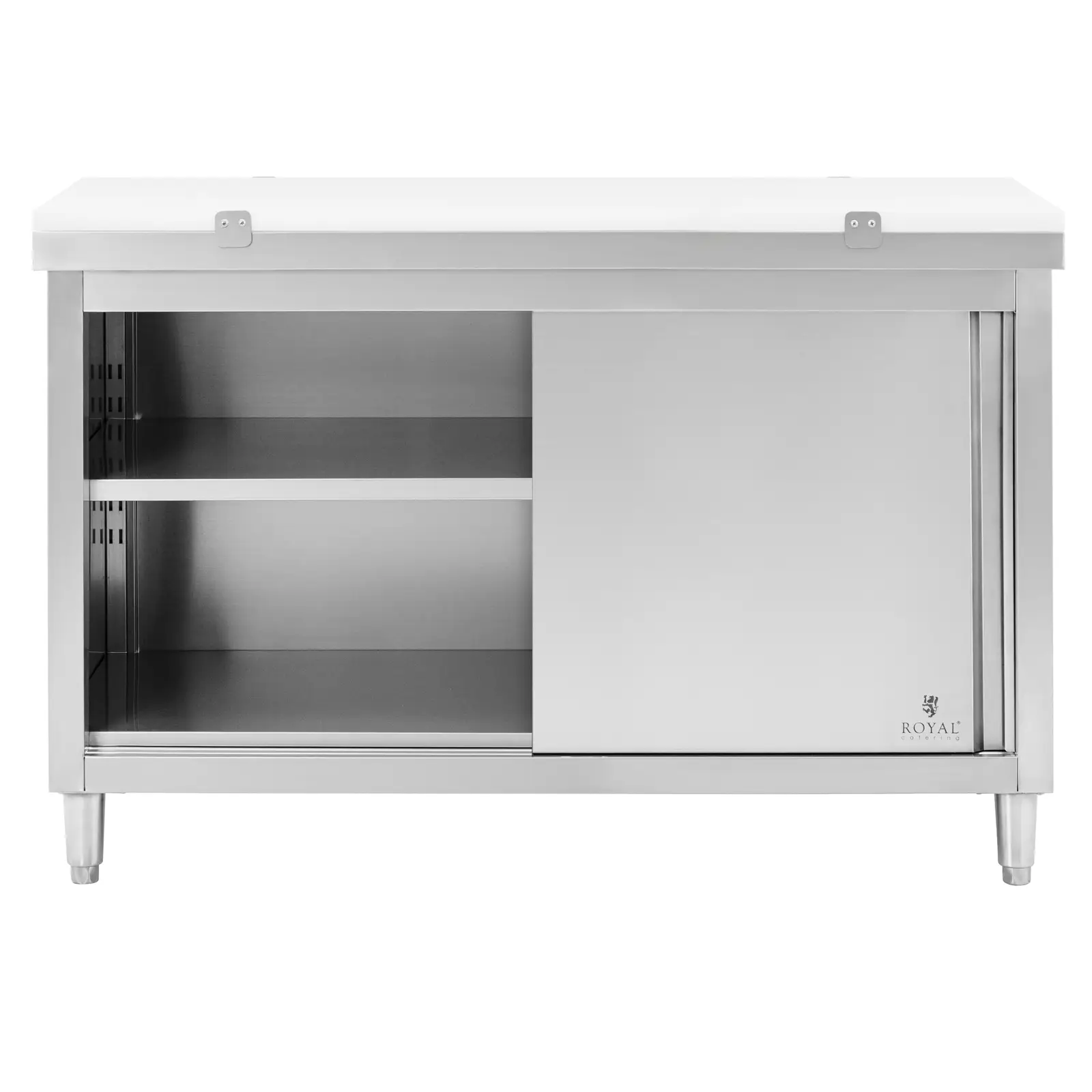 Tavolo armadiato inox - 140 x 60 cm - Portata 500 kg - Con tagliere - Royal Catering