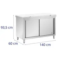 Кухненска подготвителна маса от неръждаема стомана - 140 x 60 cm - товароносимост 500 kg - вкл. дъска за рязане - Royal Catering