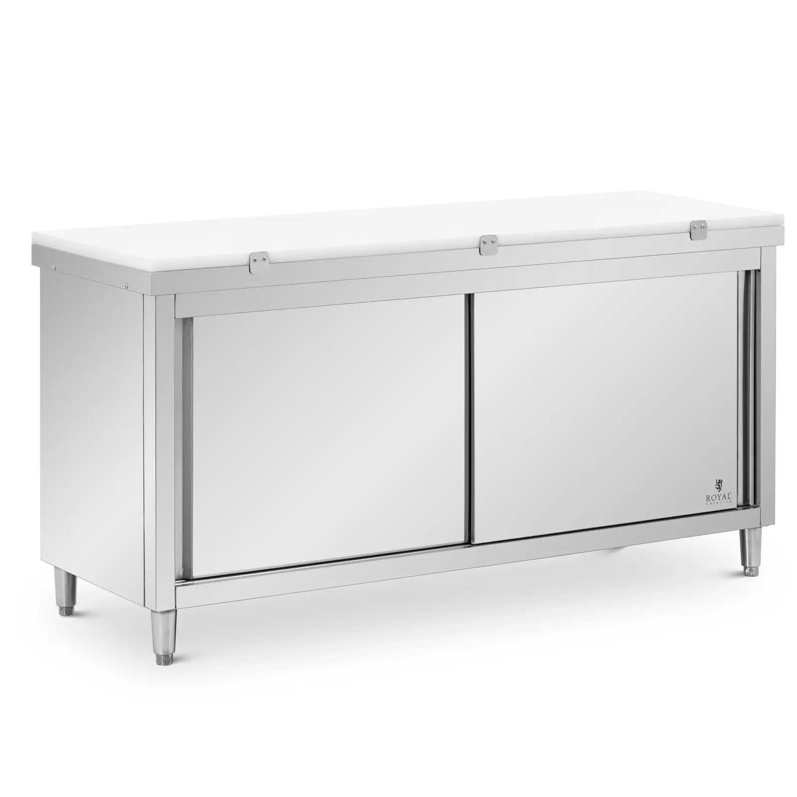 Tavolo armadiato inox - 180 x 60 cm - Portata 500 kg - Con tagliere - Royal Catering