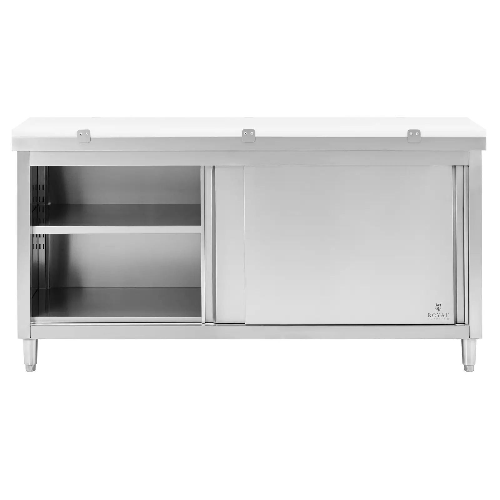 Tavolo armadiato inox - 180 x 60 cm - Portata 500 kg - Con tagliere - Royal Catering