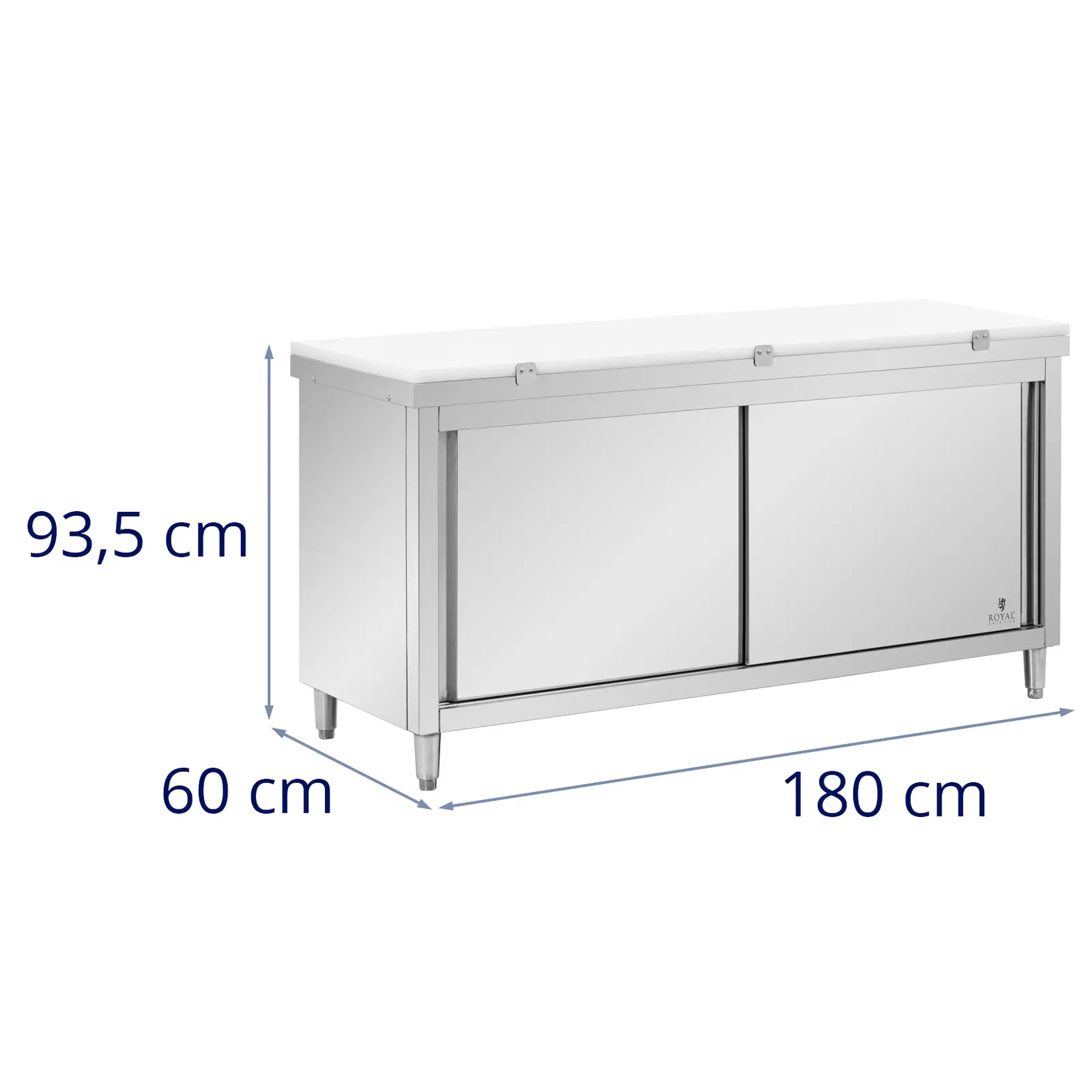 Meuble bas de cuisine en acier inoxydable - ECO - 180 x 60 cm - 500 kg - avec plaque à découper - Royal Catering (Epaisseur du plateau: 0.6 mm)