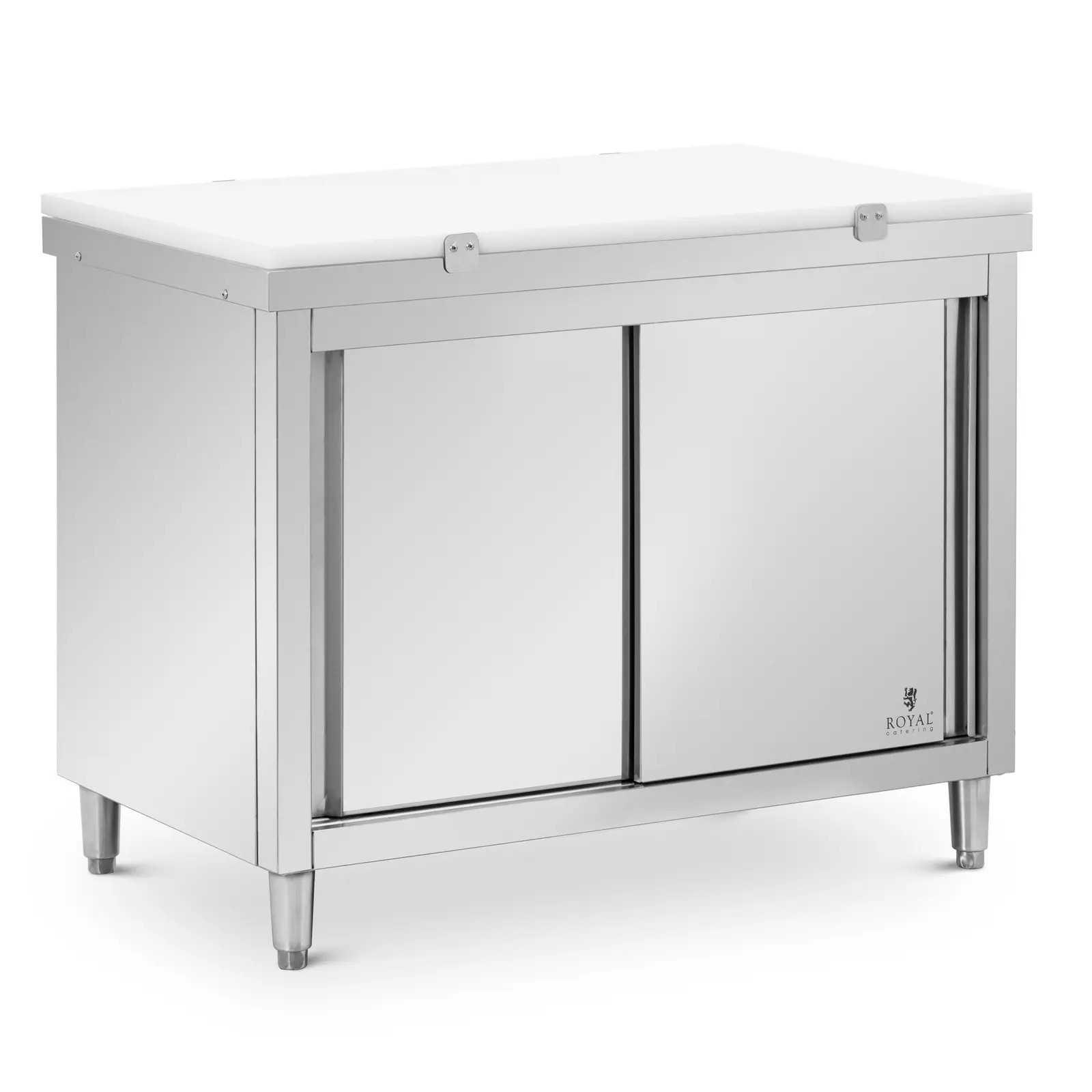 Pracovní skříň z ušlechtilé oceli - ECO - 120 x 70 cm - 500 kg - vč. krájecí desky - Royal Catering