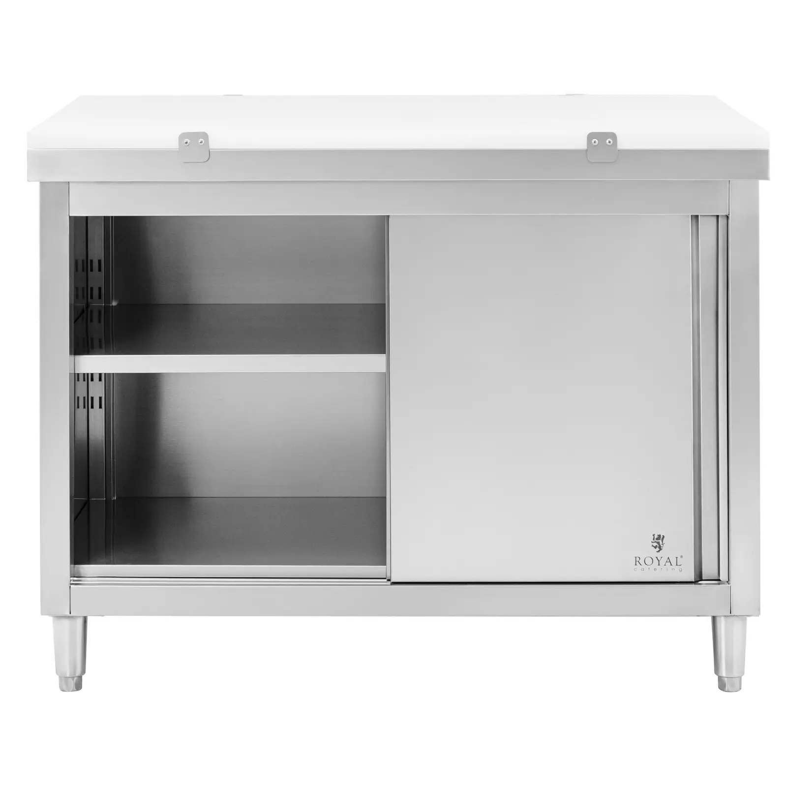 Pracovní skříň z ušlechtilé oceli - ECO - 120 x 70 cm - 500 kg - vč. krájecí desky - Royal Catering (Provoz na baterie: Ne)