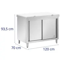 Masă de bucătărie din oțel inoxidabil - 120 x 70 cm - capacitate de încărcare de 500 kg - inclusiv placă de tăiere - Royal Catering