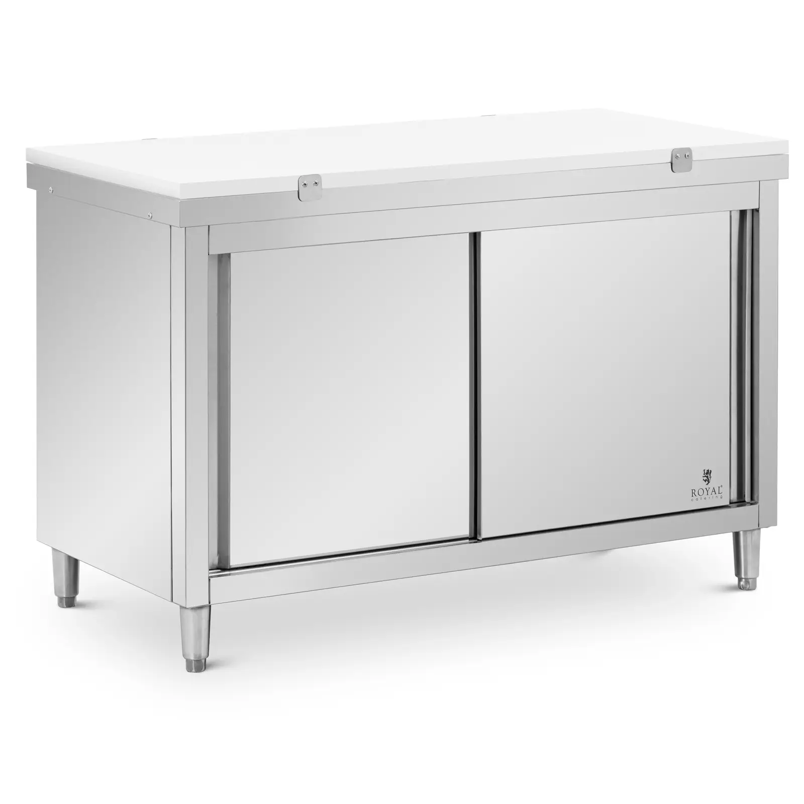 Pracovní skříň z ušlechtilé oceli - ECO - 140 x 70 cm - 500 kg - vč. krájecí desky - Royal Catering