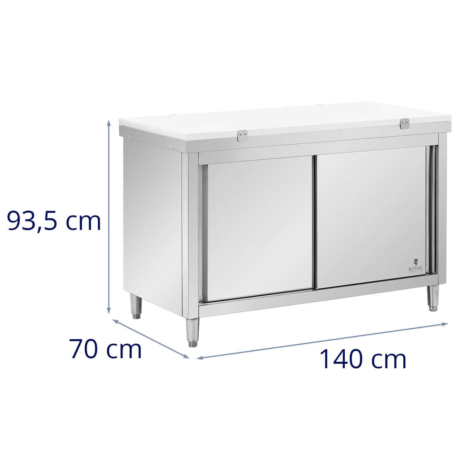 Кухненска подготвителна маса от неръждаема стомана - 140 x 70 cm - товароносимост 500 kg - с дъска за рязане - Royal Catering
