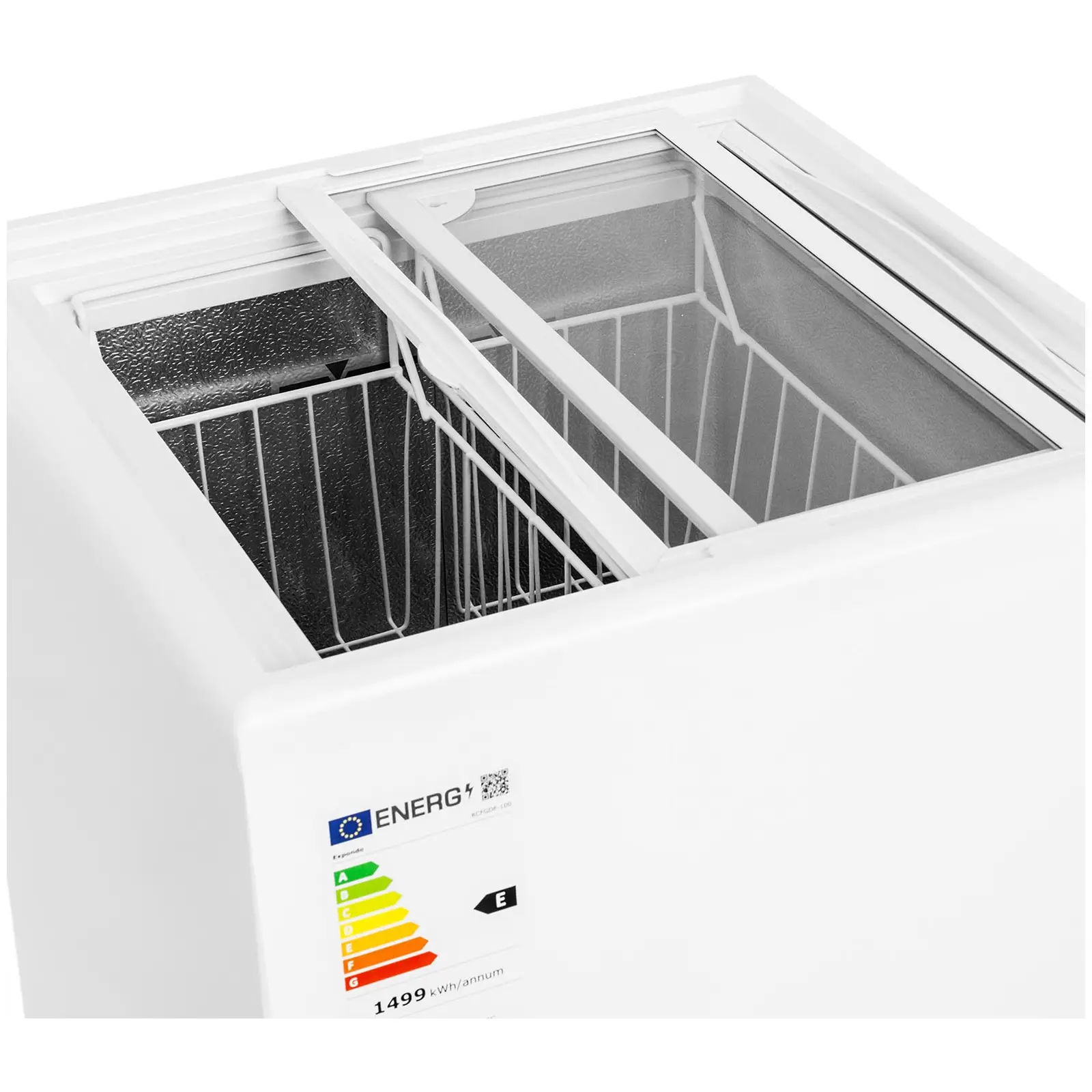 Pultový mrazák - 100 l - skleněné dveře - uzamykatelný - Royal Catering (AEC (roční spotřeba energie) [kWh]: 4108)