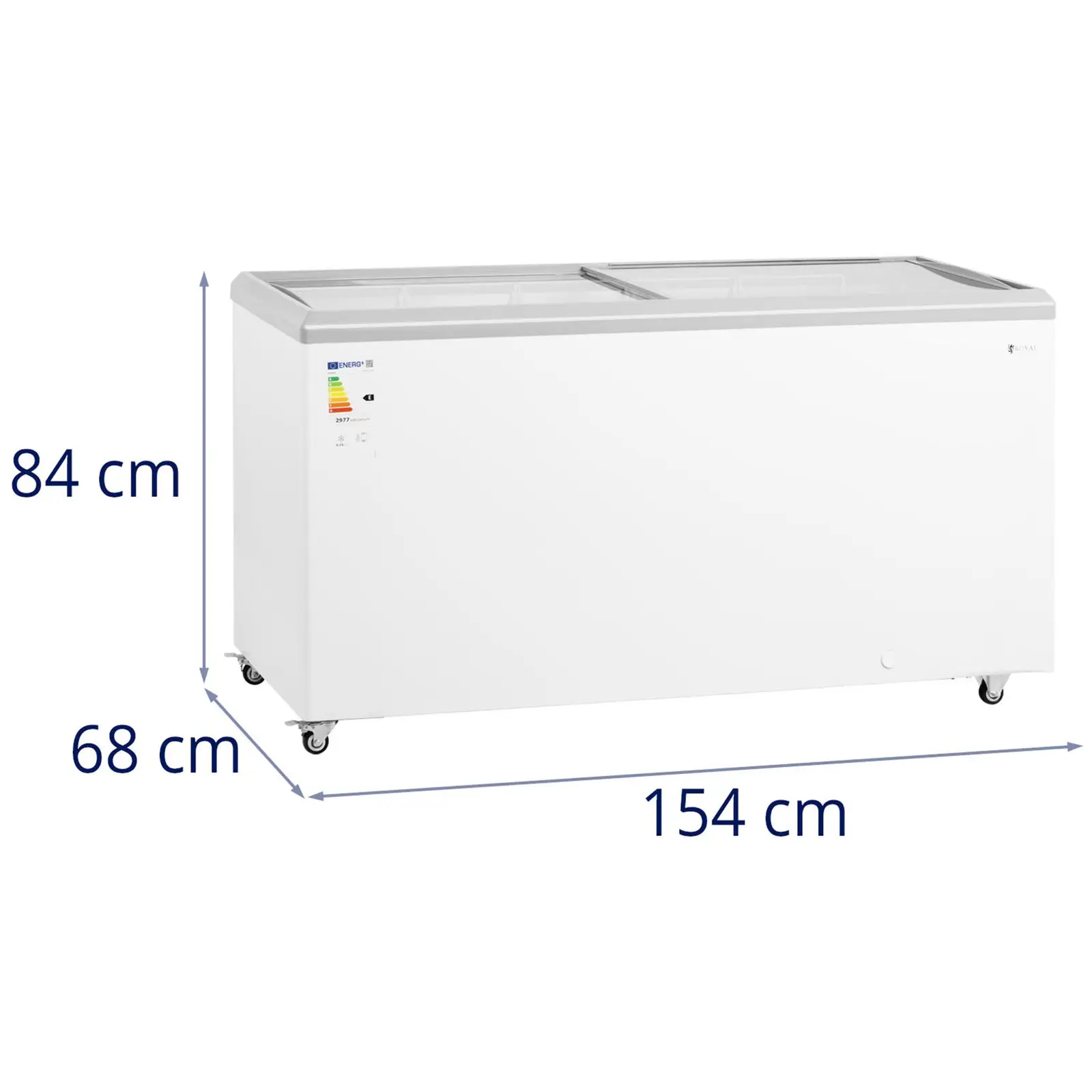 Pultový mrazák - 450 l - skleněné dveře - uzamykatelný - Royal Catering (Barva: Světle šedá)