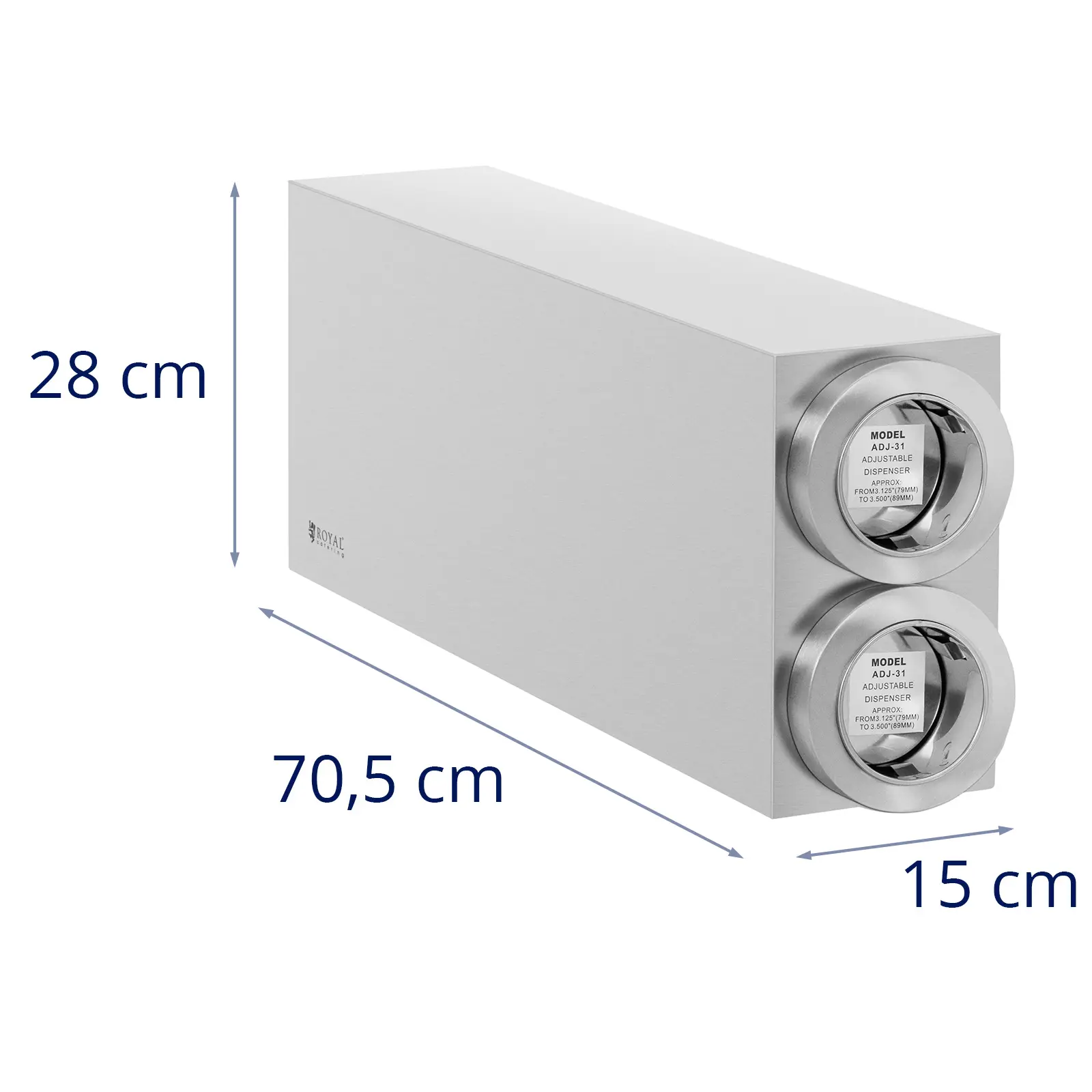 Muggdispenser - Dubbel - Rostfritt stål - För muggar med en diameter på upp till 89 cm - Royal Catering