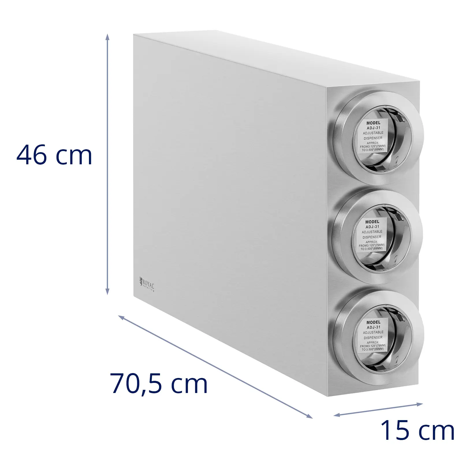 Izdelki sekundarne kakovosti Dozator za skodelice - 3 reže - iz nerjavečega jekla - za skodelice s premerom do 89 cm - Royal Catering