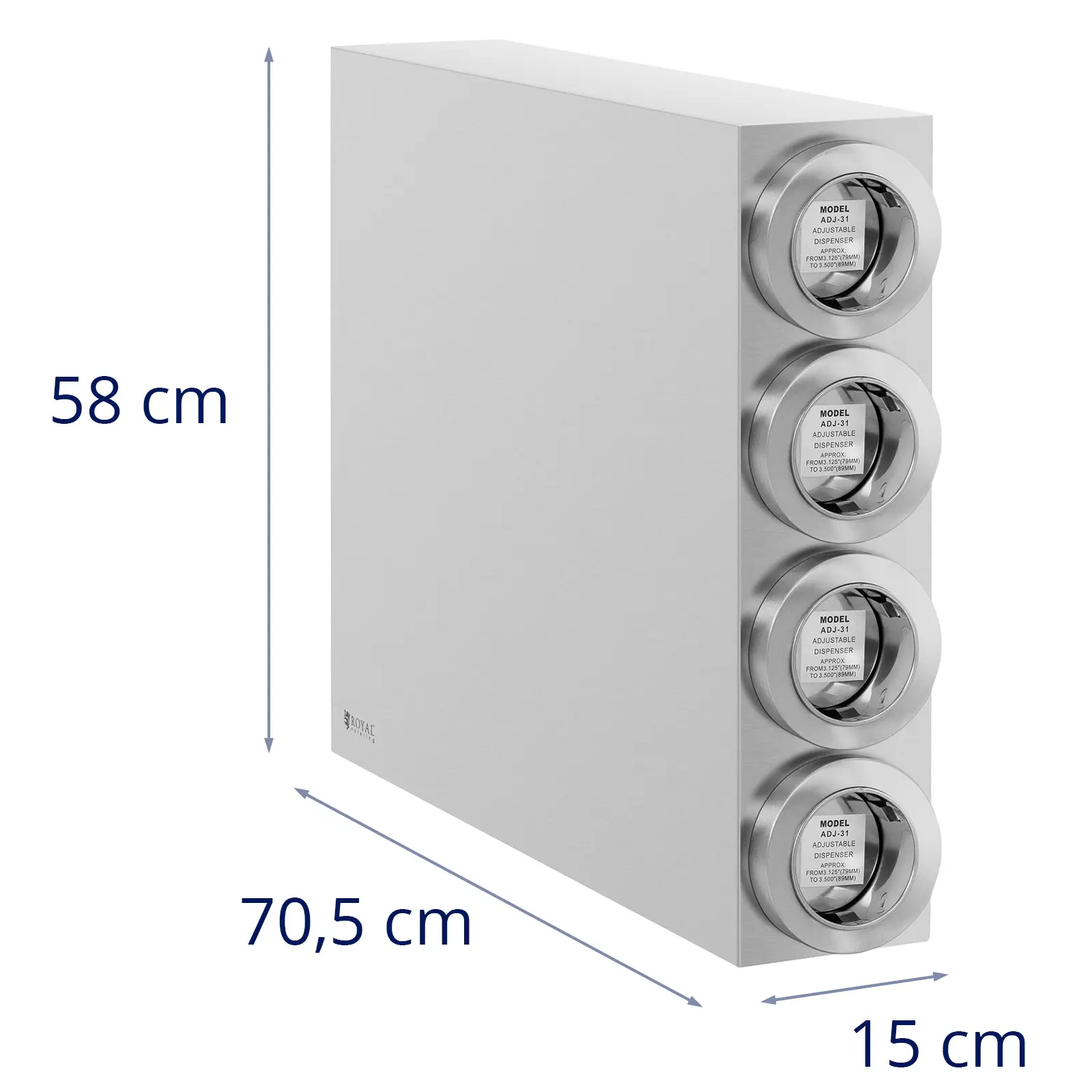 Kuppien annostelija - neliosainen - ruostumatonta terästä - kuppien halkaisija maks. 89 cm - Royal Catering