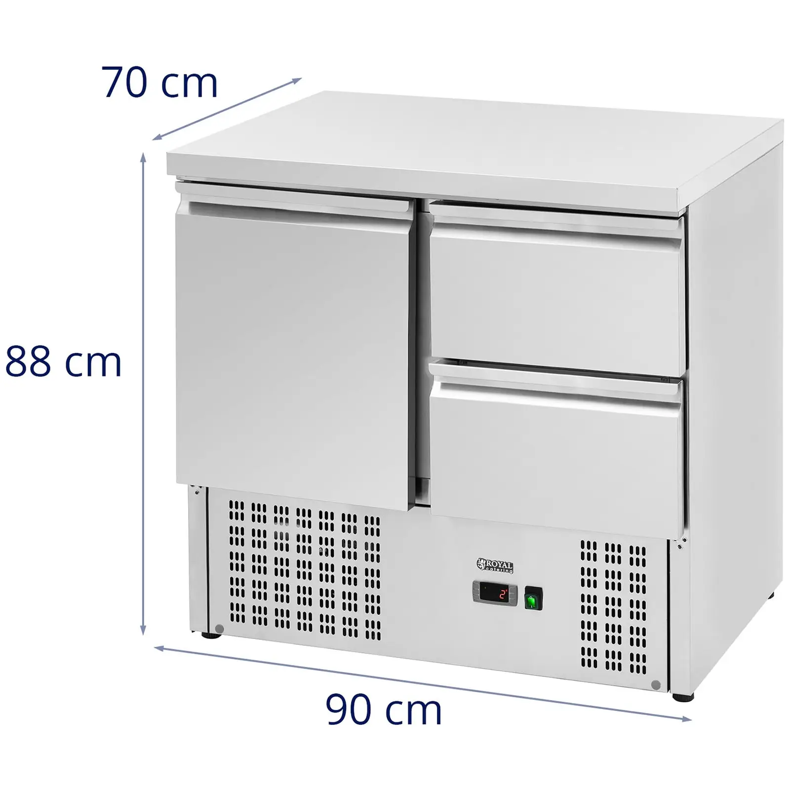 Table réfrigérée - 230 L - 2 x GN 1/2 + compartiment - 90 x 70 cm - Royal Catering (Dégivrage automatique: Oui)