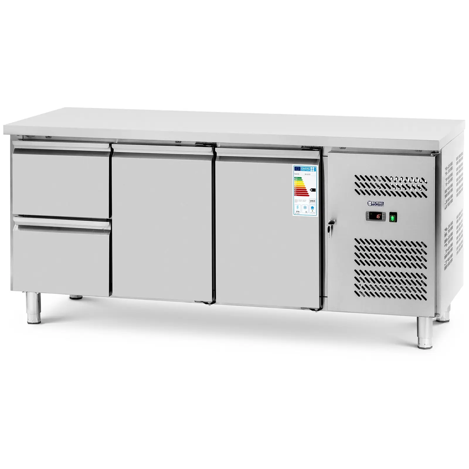 Tavolo refrigerato - 417 L - 2 x GN 1/2 + 2 scomparti - 179 x 70 cm - Royal Catering