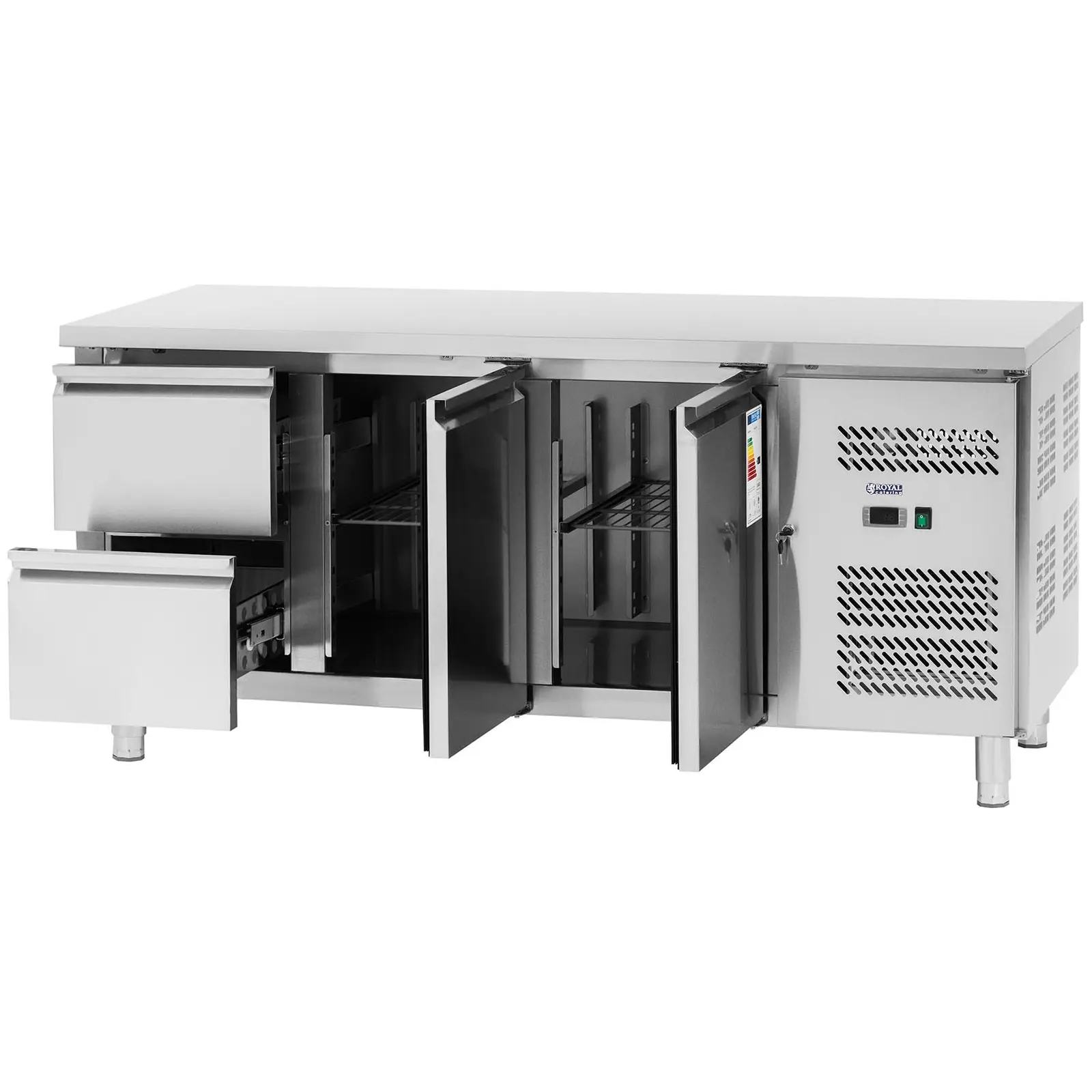 Chladicí stůl - 417 l - 2 x GN 1/2 + 2 přihrádky - 179 x 70 cm - Royal Catering (Objem: 417 l)