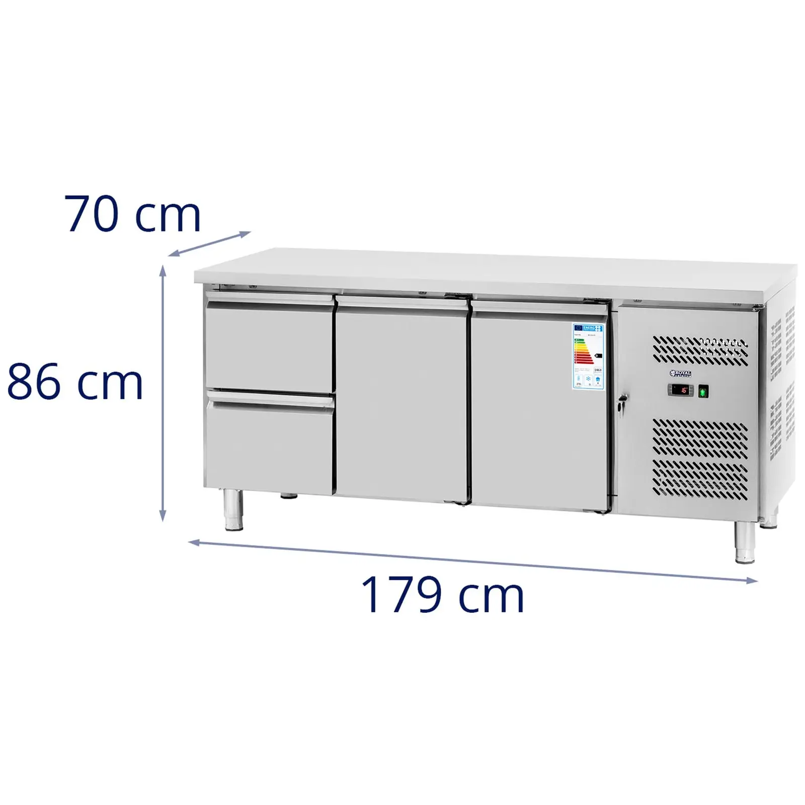 Chladicí stůl - 417 l - 2 x GN 1/2 + 2 přihrádky - 179 x 70 cm - Royal Catering (Automatické odmrazování: Ano)