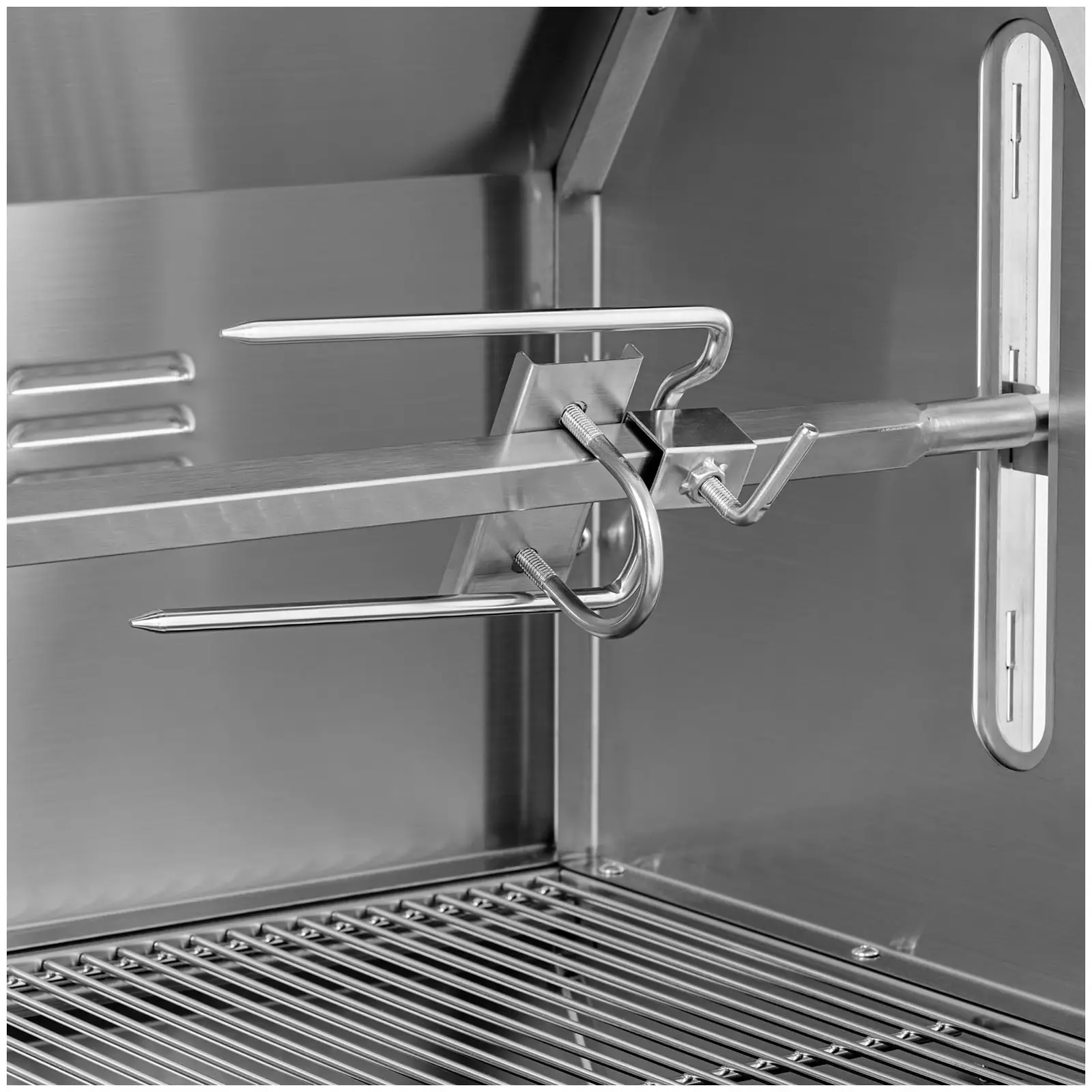 Griglia per maialino da latte - Con motore - Lunghezza spiedo: 138 cm - Acciaio inox - Paravento - Royal Catering