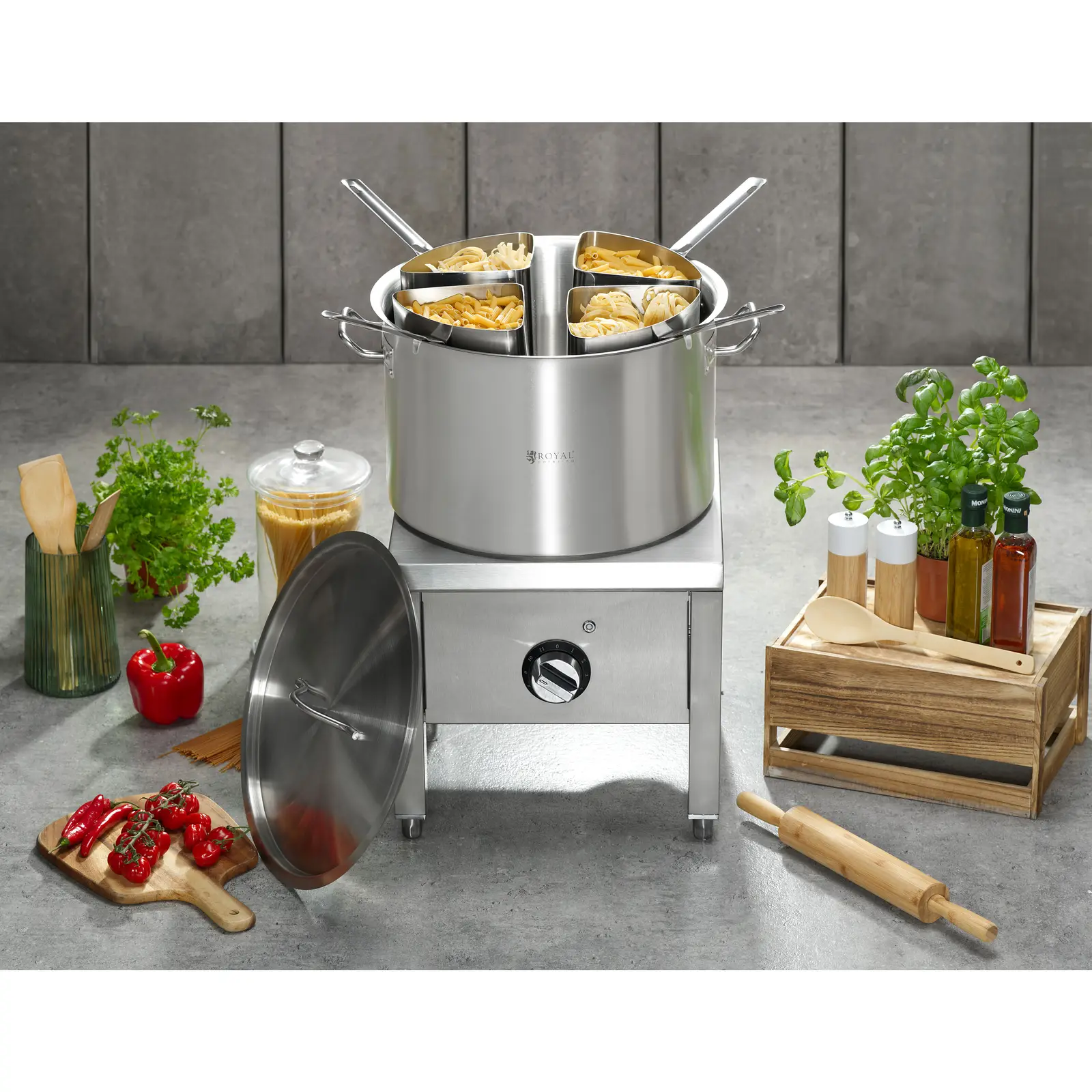  Cuit-pâtes - 4 passoires - 31 l - Royal Catering (Fonctionnement sur batterie(s): Non)