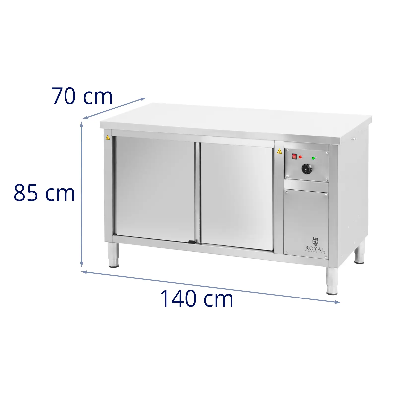 Încălzitor de farfurii - 140 x 70 x 85 cm - 30 până la 80 °C - Royal Catering (Sarcina maximă: 500 kg)