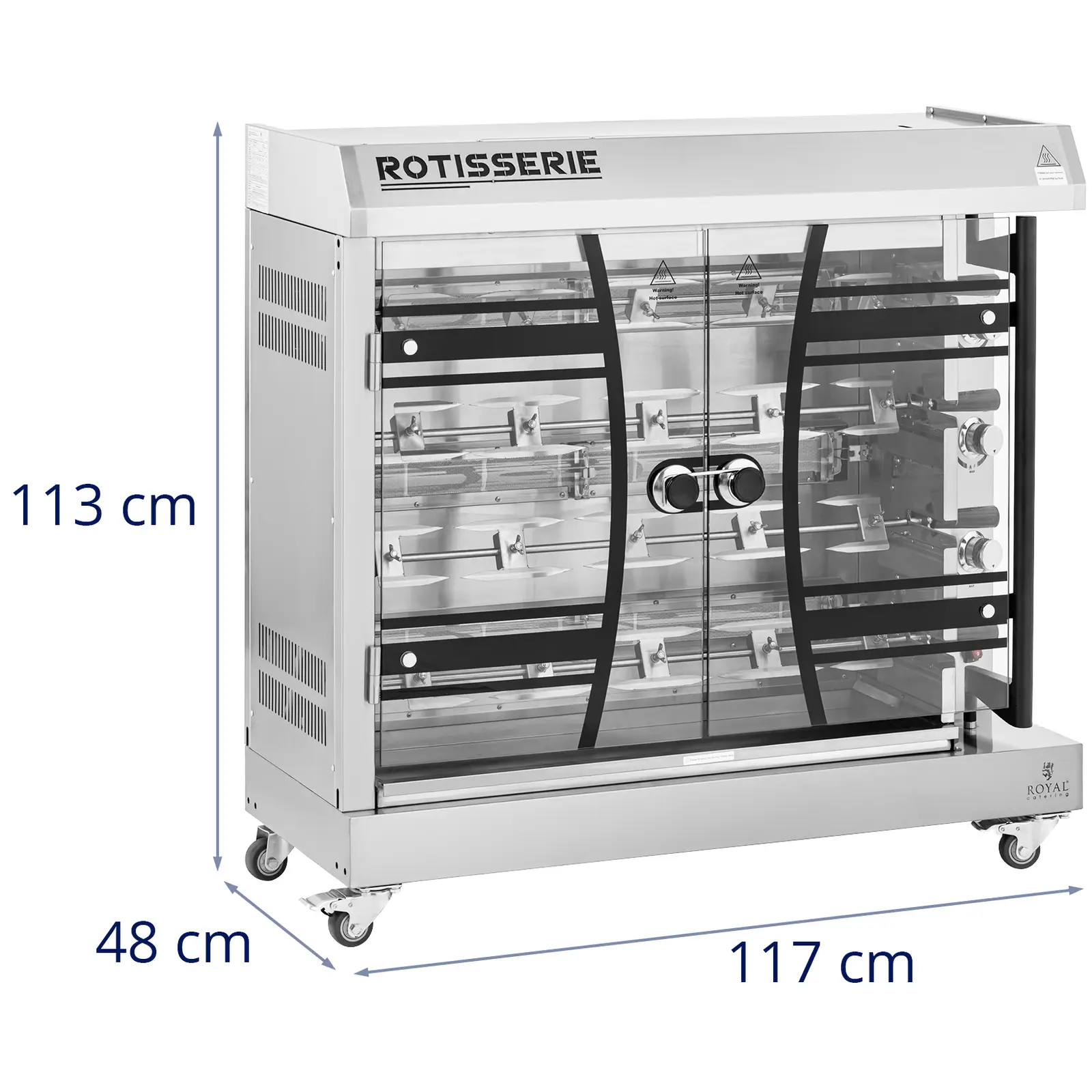 Girarrosto a gas - 4 spiedi per 24 polli - Con luce e ruote - Royal Catering