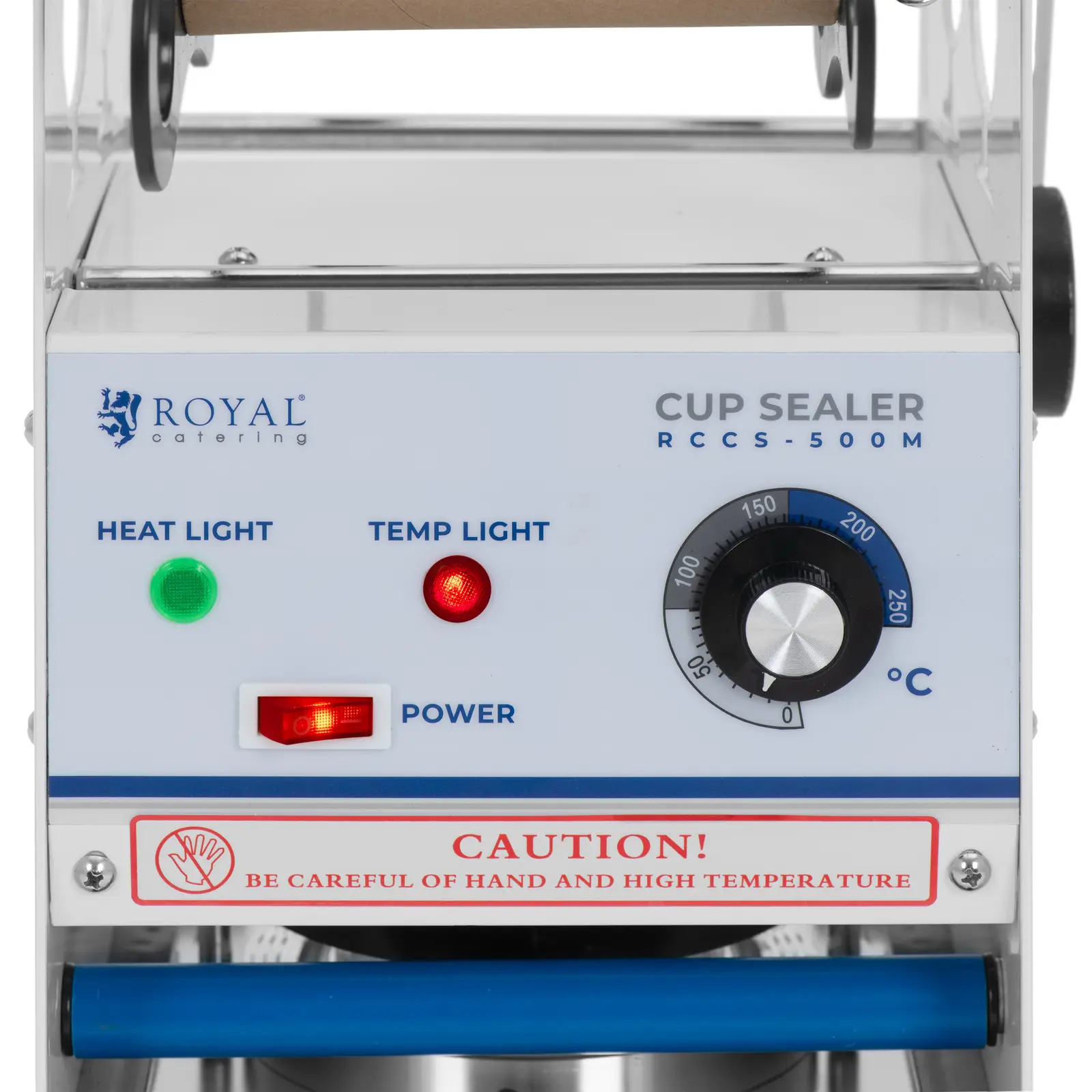 Ruční zatavovací stroj na kelímky - 500 kelímků/h - Ø 95/90 mm - výška max. 180 mm - Royal Catering (Frekvence [Hz]: 50)