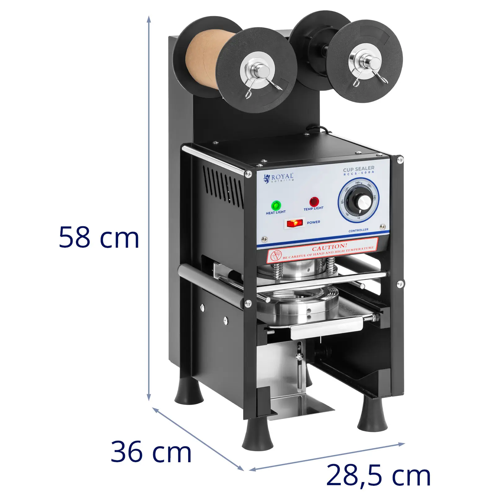 Machine à sceller automatique - 500 gobelets/h - Ø 95/90 mm - hauteur max. 180 mm - Royal Catering (Hauteur max. tasse / mug: 180 mm)