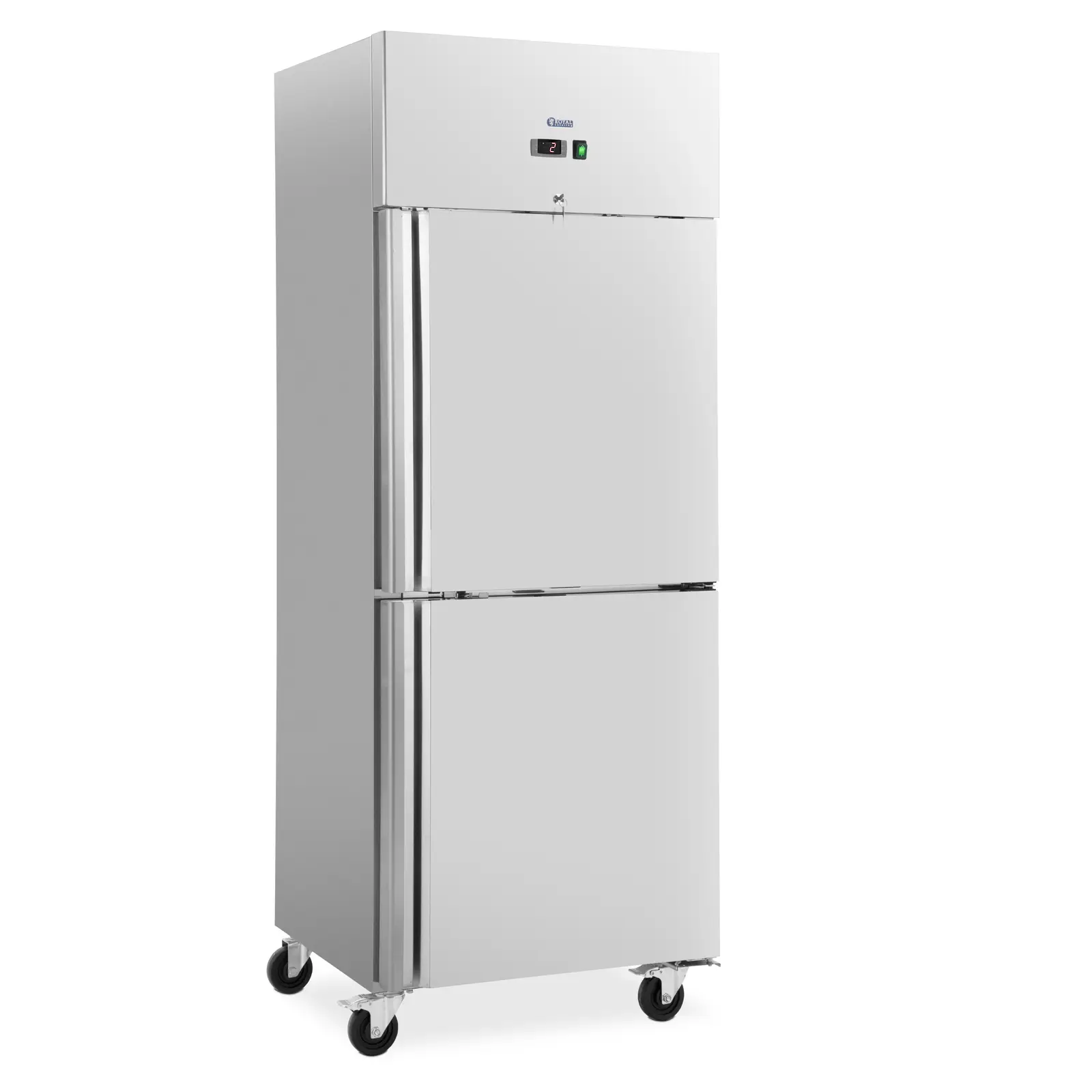 Refrigerador para gastronomía - 373 L - acero inoxidable - 2 puertas - 4 ruedas - con cerradura - Royal Catering