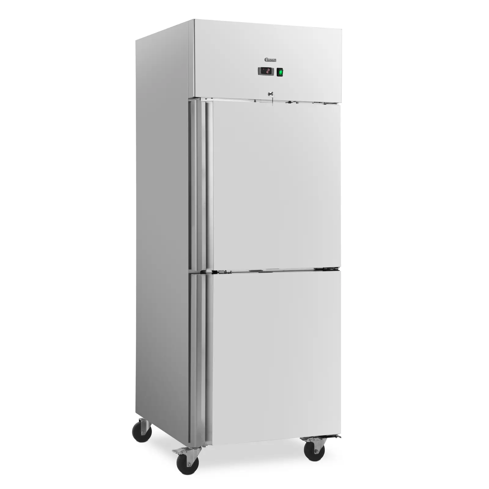 Refrigerador para gastronomía - 485 L - acero inoxidable - 2 puertas - 4 ruedas - con cerradura - Royal Catering