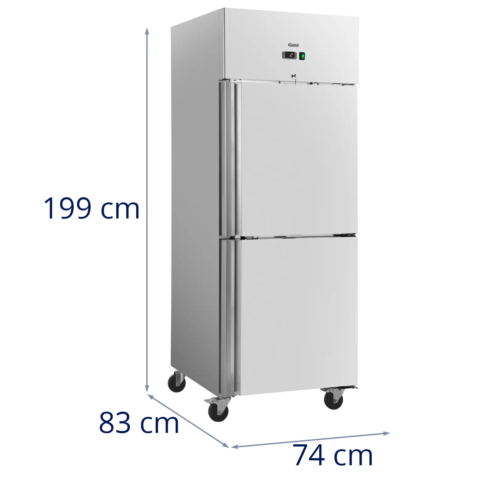 Ipari hűtőszekrény - 485 l - rozsdamentes acél - 2 ajtó - 4 kerék - zárható - Royal Catering