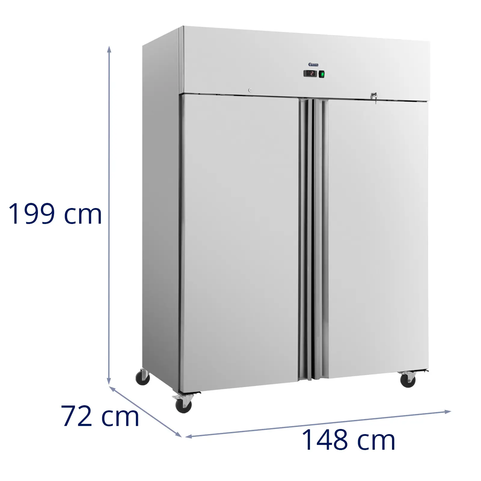 Frigorifero professionale - 800 l - Acciaio inox - 2 porte - 4 ruote - Serratura porta - Royal Catering