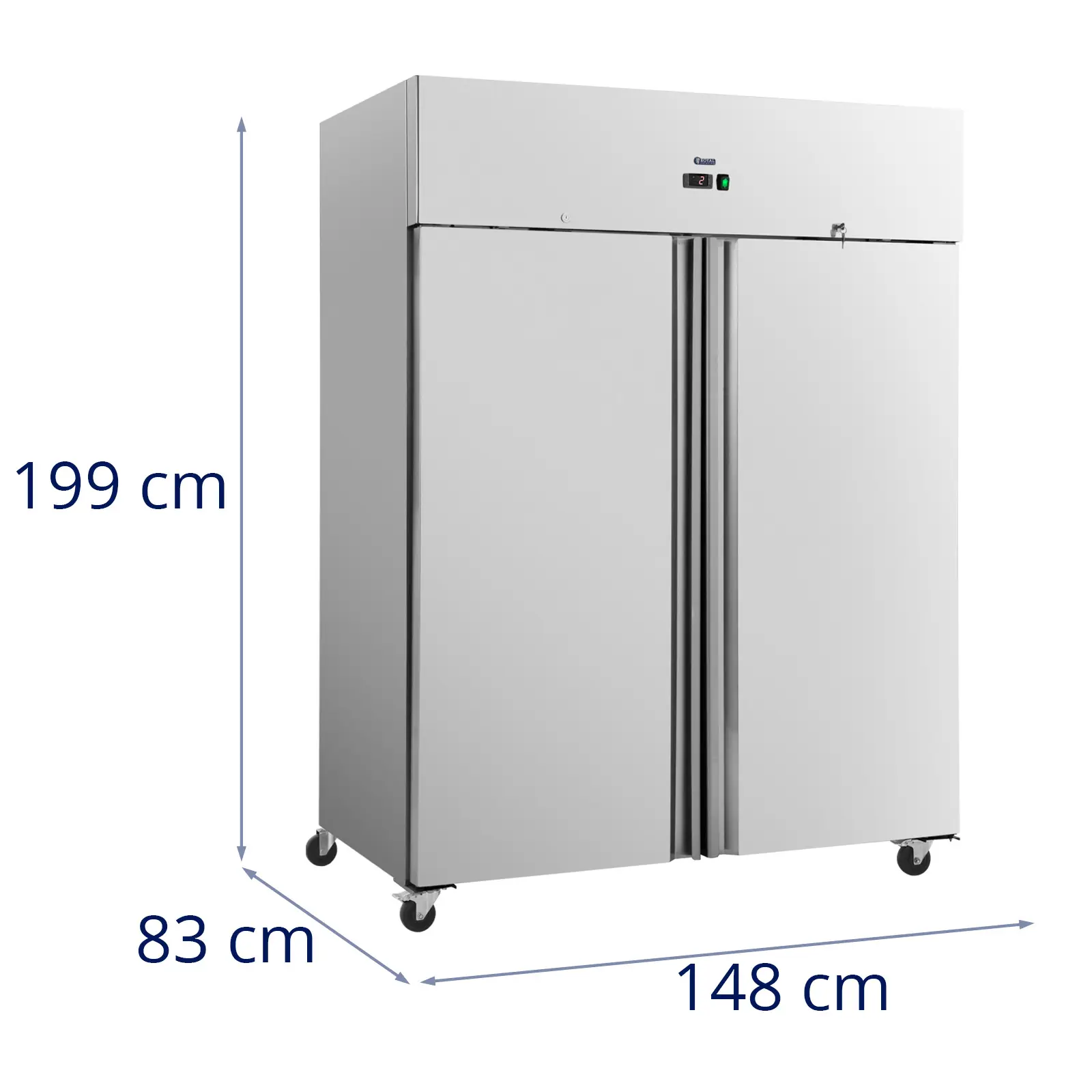 Poslovni hladnjak - 1001 l - inox - 2 vrata - 4 kotačića - na zaključavanje - Royal Catering