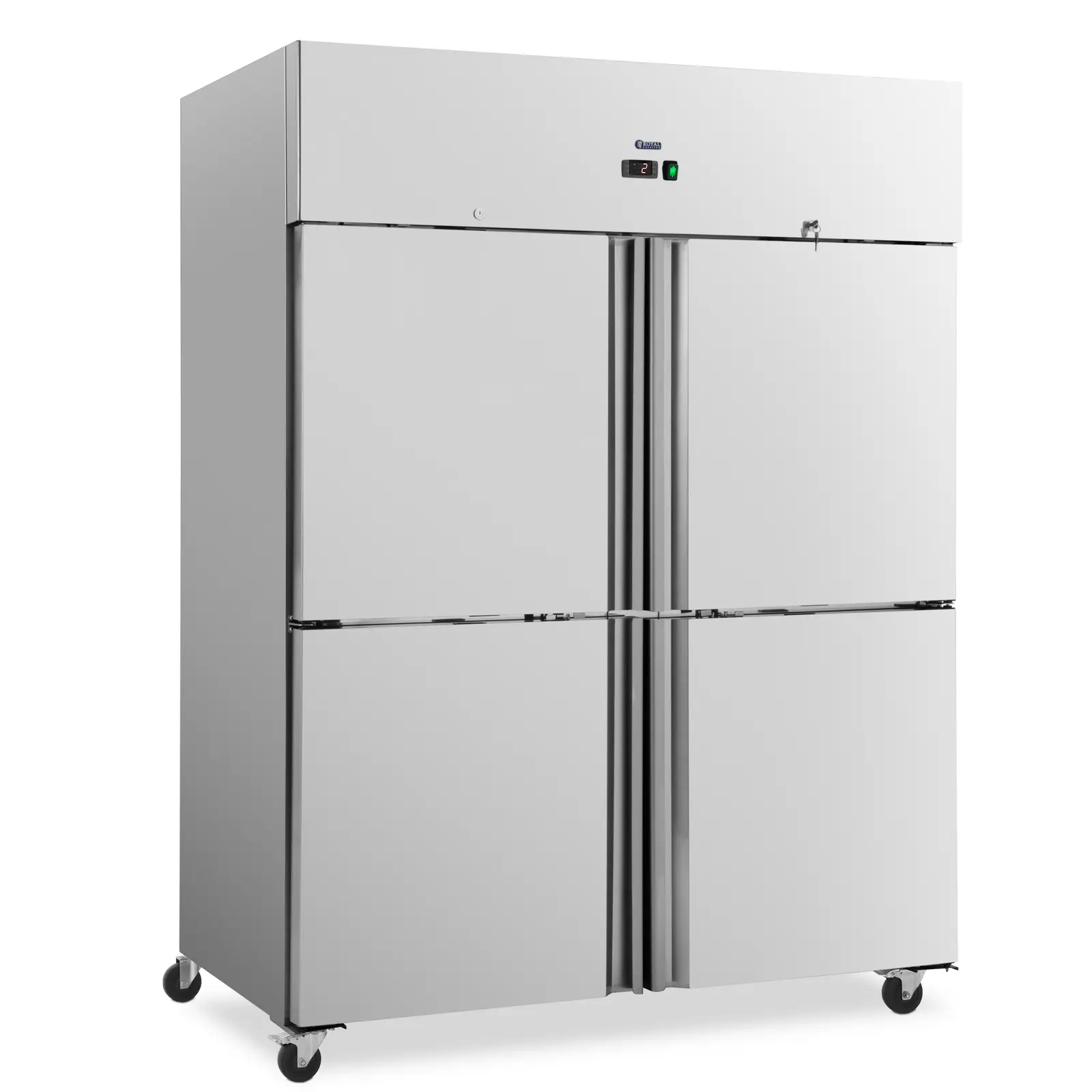 Търговски хладилник - 1001 л - неръждаема стомана - 4 врати - 4 колелца - заключващ се - Royal Catering