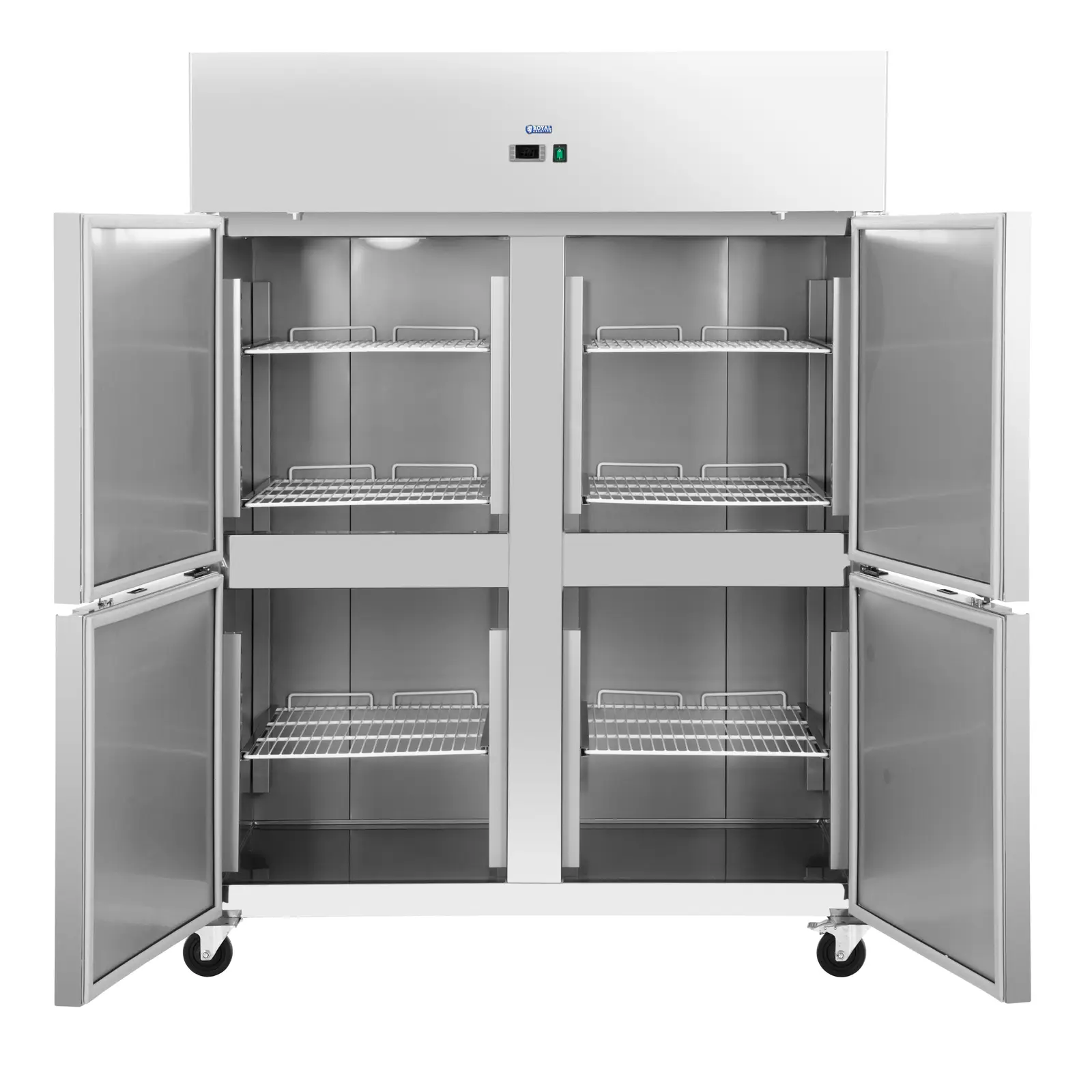 Frigorifero professionale - 1001 l - Acciaio inox - 4 porte - 4 ruote - Serratura porta - Royal Catering