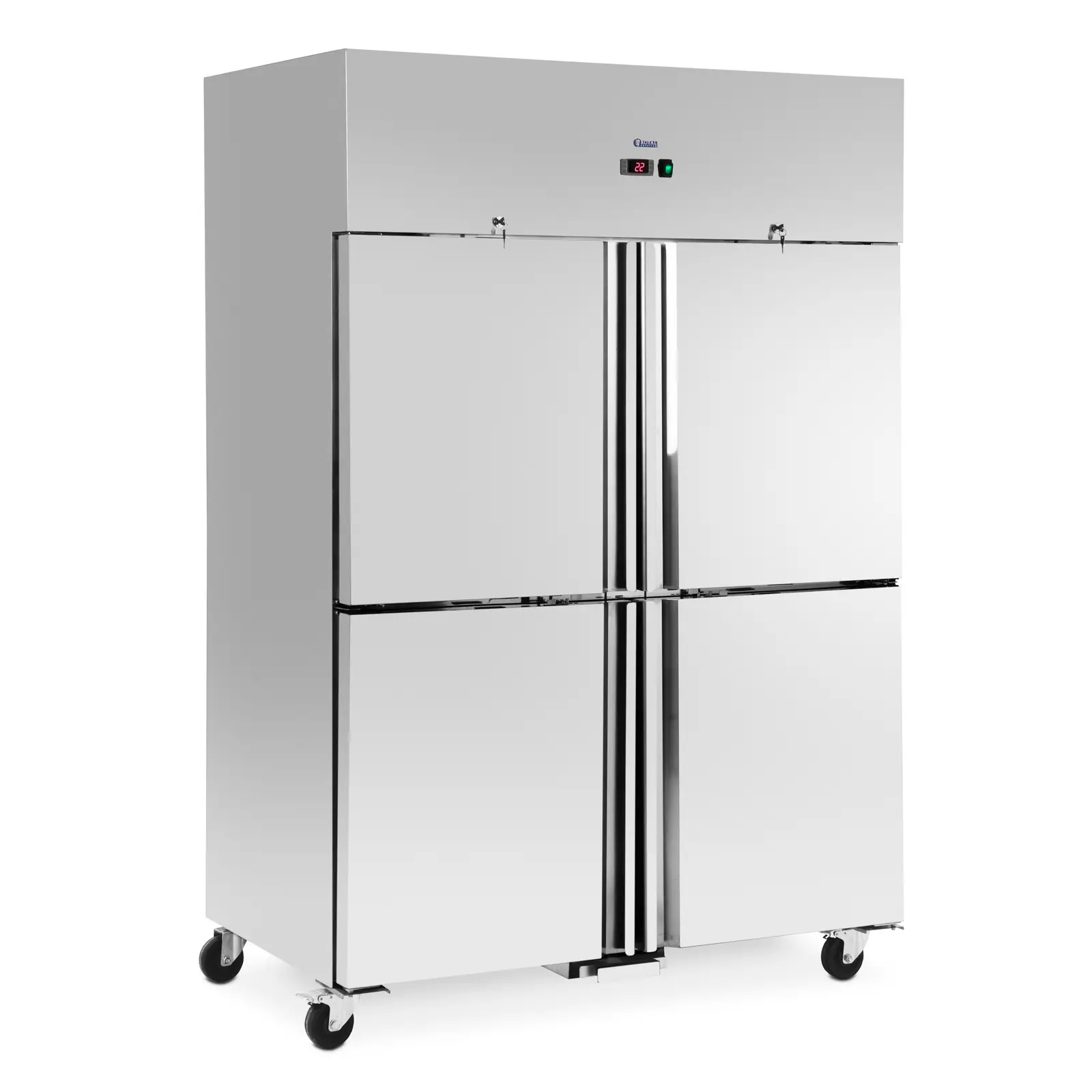 Kjøleskap - 1160 l - rustfritt stål - 4 dører - 4 hjul - låsbar - Royal Catering