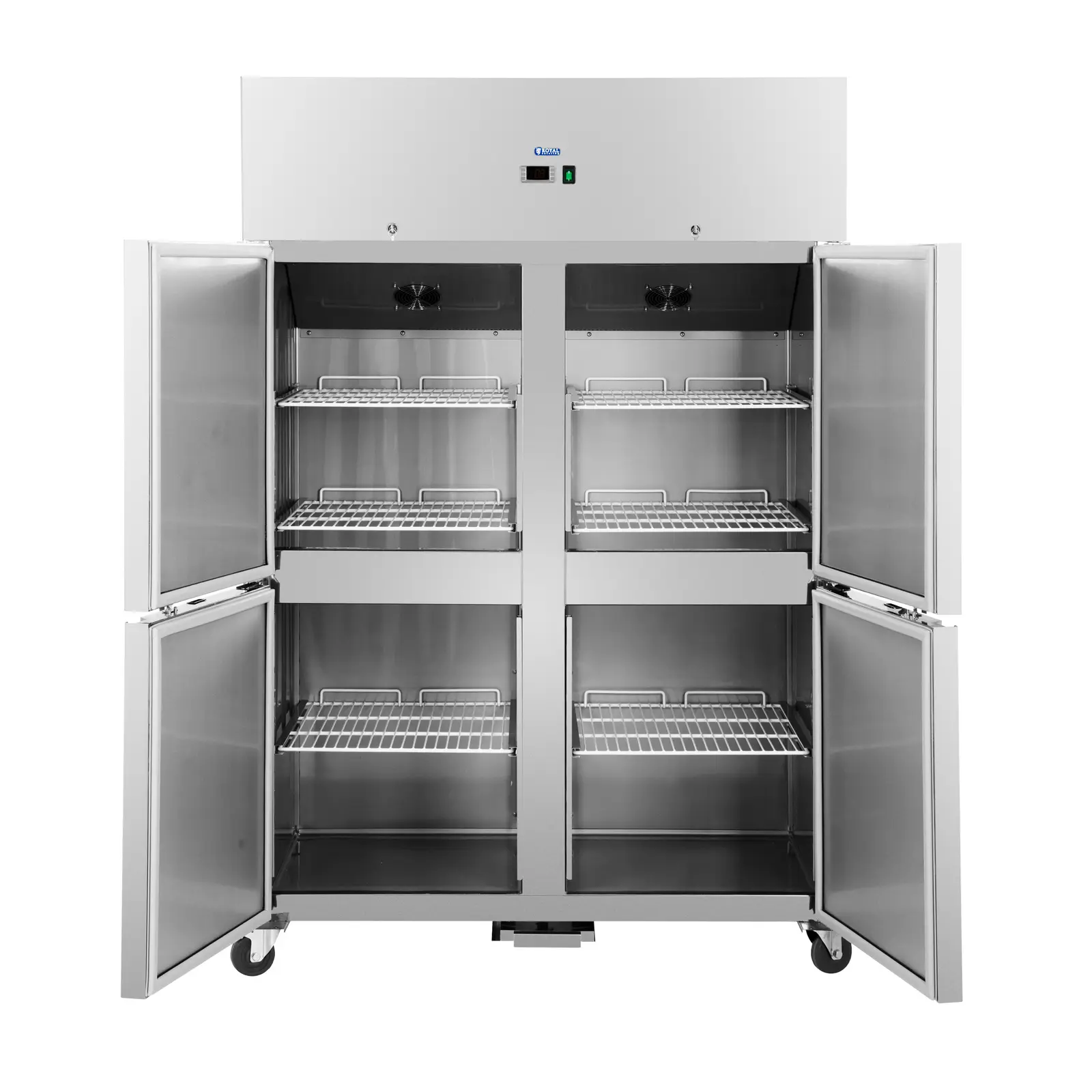Gastro lednice - 1 160 l - ušlechtilá ocel - 4 dveře - 4 kolečka - uzamykatelná - Royal Catering (Frekvence [Hz]: 50)