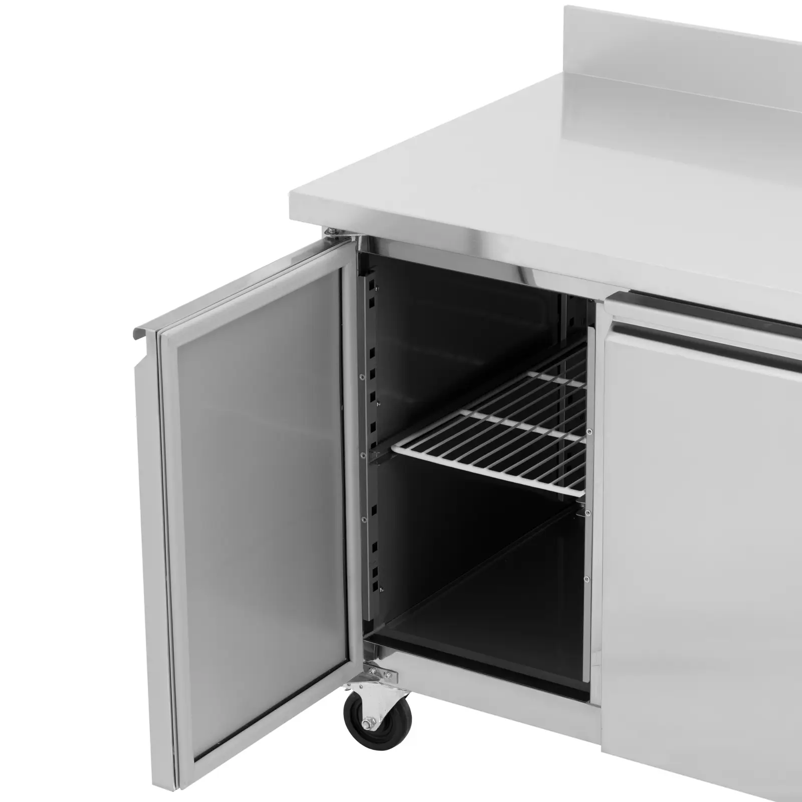 Kühltisch auf Rollen - 260 l - 2 Fächer - 136 x 70 cm - Klasse B - Aufkantung - Edelstahl - Royal Catering